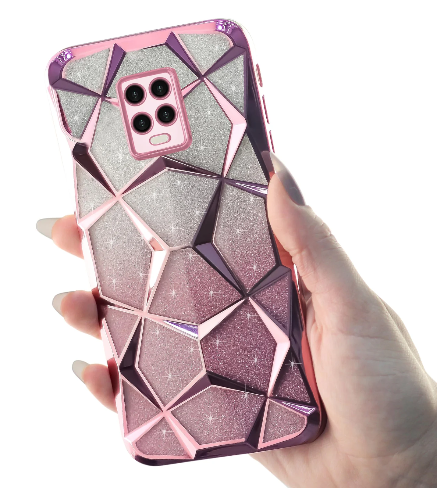 DL3 Mobilak For Xiaomi Redmi Note 9S/Note9 Pro/Note 9 Pro Max Case Plating Bling Gradient Glitter Clear Cover Soft TPU Silicone Cute Camera Protection Shockproof Back for Women Girls Case - Pink