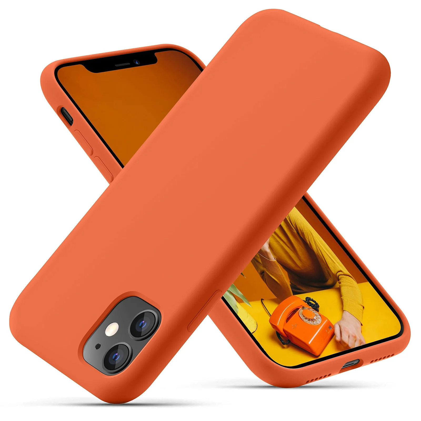 DL3 Mobilak Compatible with iPhone 11 (6.1 Inch) Case, Liquid Silicone Case, Full Body Protective Cover, Shockproof, Slim Phone Case, Anti-Scratch Soft Microfiber Lining - Orange
