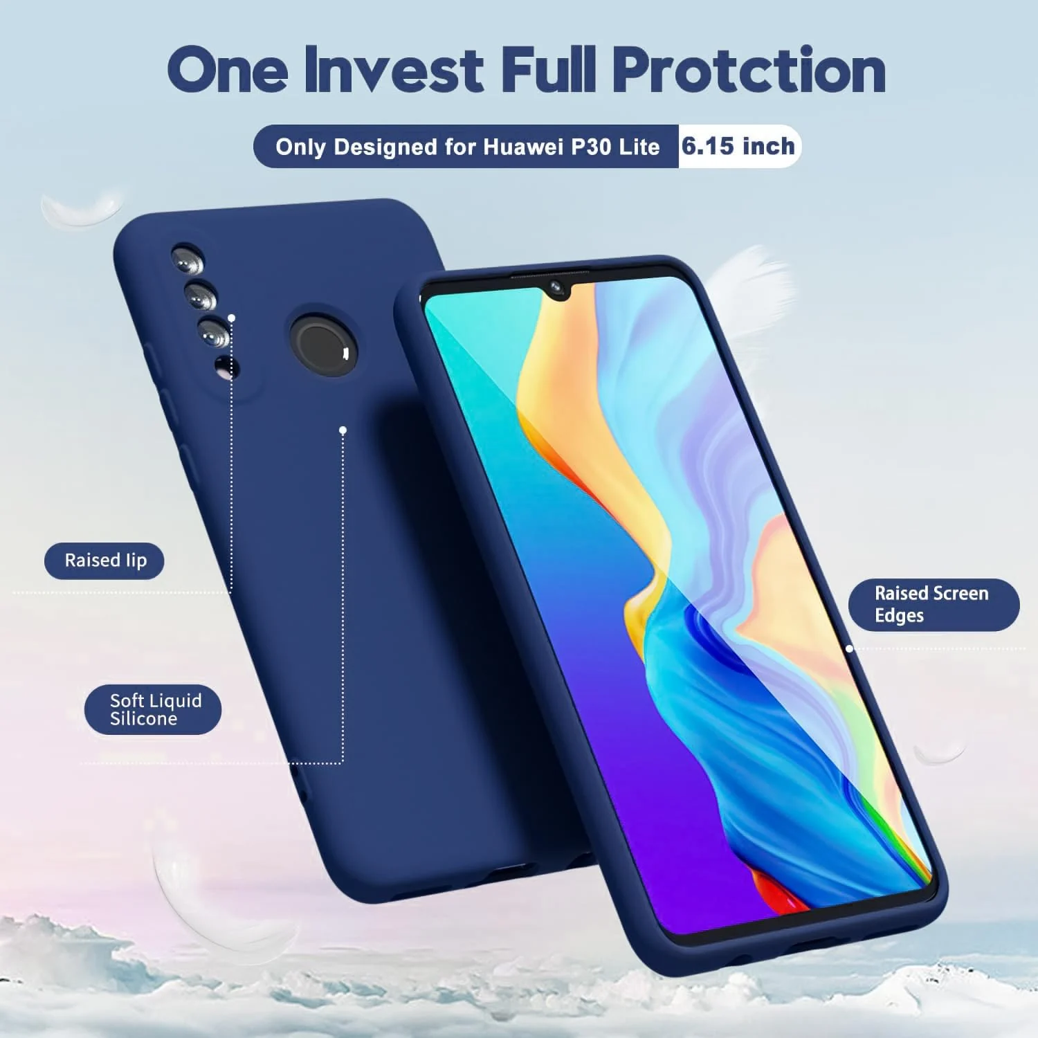DL3 Mobilak Silicone Protective Case for Huawei P30 Lite / Nova 4E, Shock-absorbing protection, Scratch-resistant surface, Soft microfiber lining - Blue 1