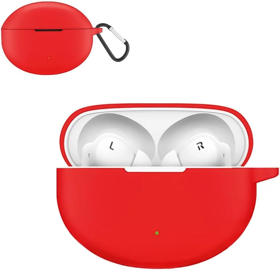 DL3 Mobilak Compatible with OPPO Enco Air 4 Pro Case Cover, Soft Silicone Shockproof Protective Case Wireless Earbuds with Carabiner, Front LED Visible - Red