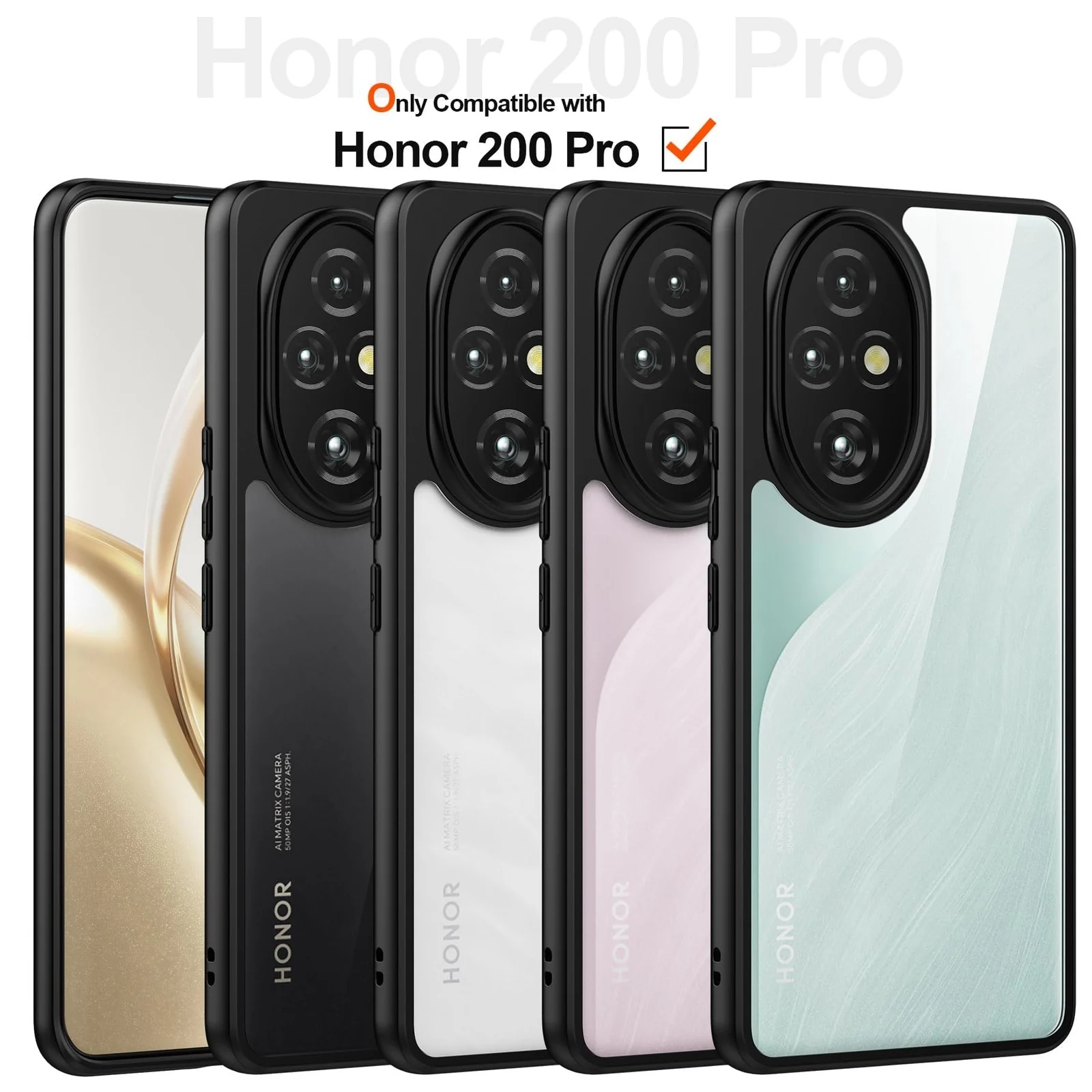 DL3 Mobilak Compatible with Honor 200 Pro 5G Case Transparent, Military-Grade Shockproof Anti-Yellowing, Slim Protective Phone Case Full Bumper Cover With Camera Lens Protective - Black