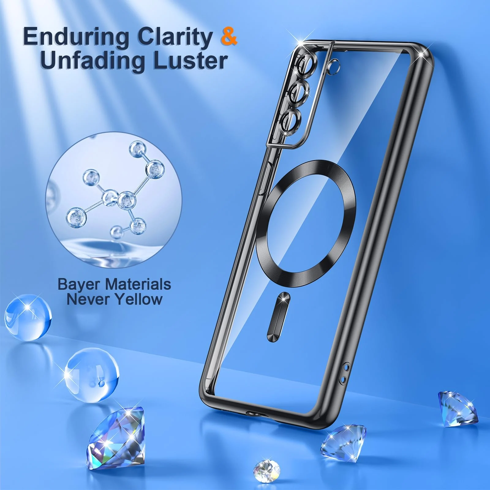 DL3 Mobilak Clear MagSafe-Compatible TPU Case and Camera Lens Protector for Samsung Galaxy S22 Plus - Blue