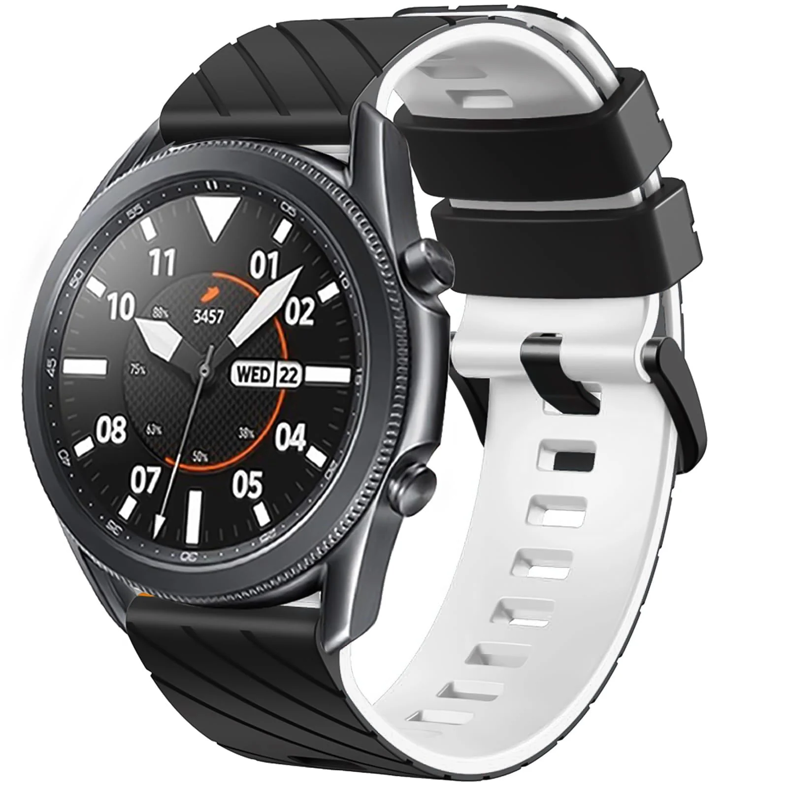 DL3 Mobilak Silicone Sport Band 22MM Strap For Xiaomi Redmi Watch 5 Active/5 Lite/Samsung Galaxy Watch 3 45mm/Watch 46mm/Gear S3/Huawei watch GT5 GT4 GT3 GT2 GT 46MM/GT2E/GT3 Pro/GT 5 Pro - Black/white