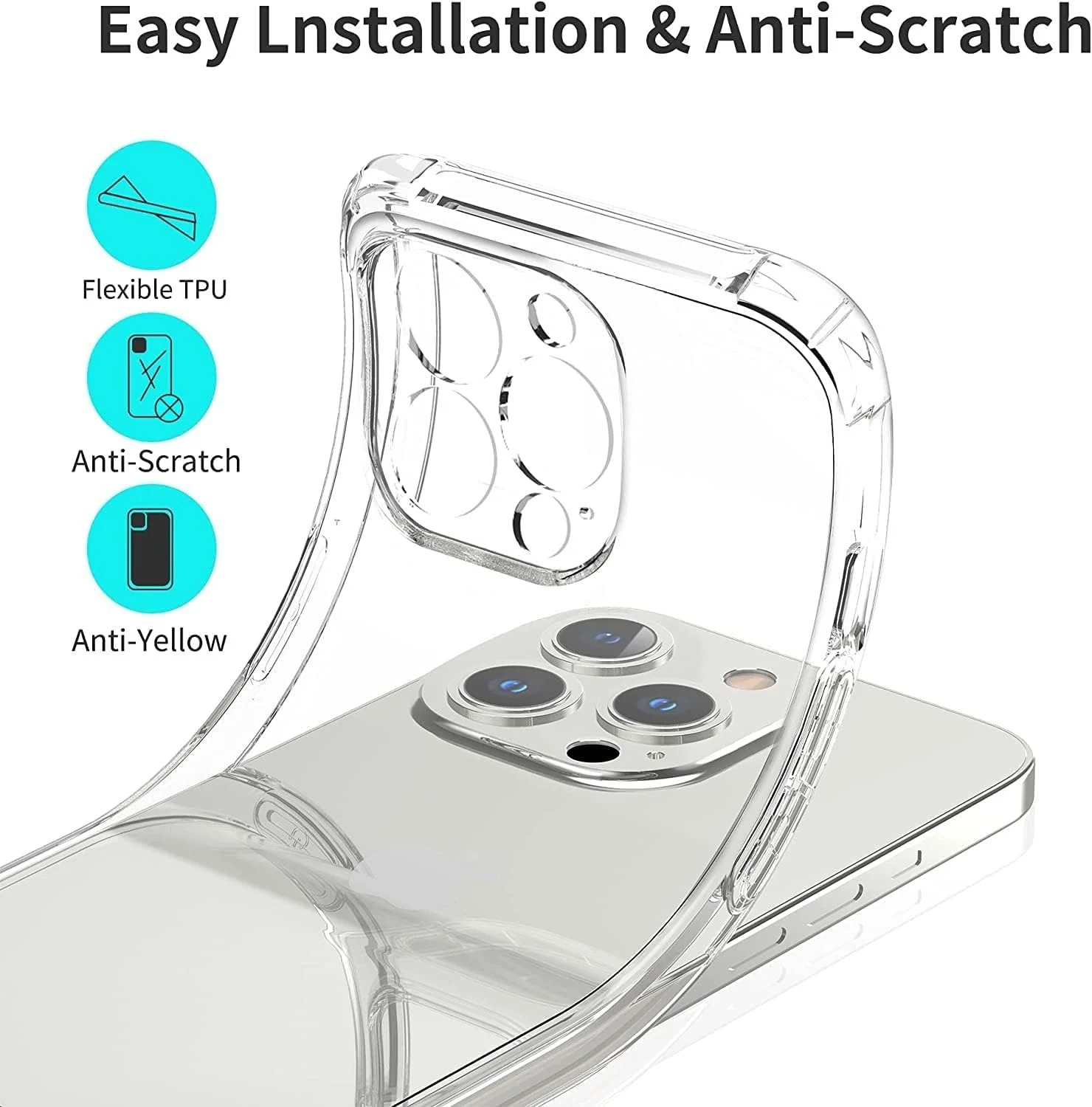 DL3 Mobilak Case Compatible with iPhone 13 Pro Max Camera, Cover Silicone Transparent TPU Gorilla Anti-shock Shockproof Corners - Clear