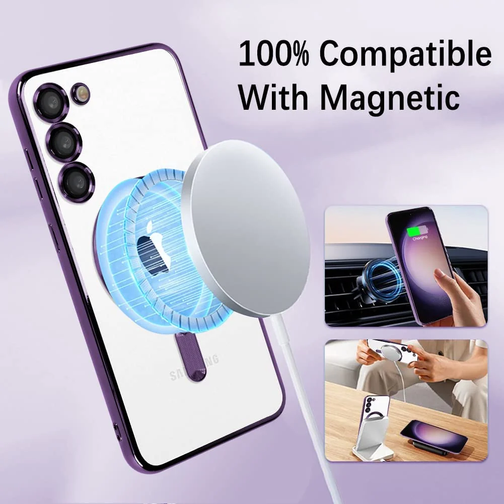 DL3 Mobilak Clear TPU Case with Electroplated Edges for Samsung Galaxy S23 with Camera Protection - Deep Purple