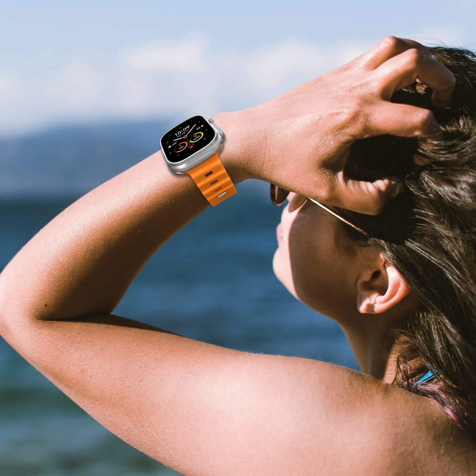 DL3 Mobilak Ocean Band For Apple Watch Ultra 49mm 45mm 44mm 42mm, Waterproof Soft Silicone Sport Wristbands Replacement Strap iWatch Ultra SE 8 7 6 5 4 3 2 1 (38MM/40MM/41MM) - Orange