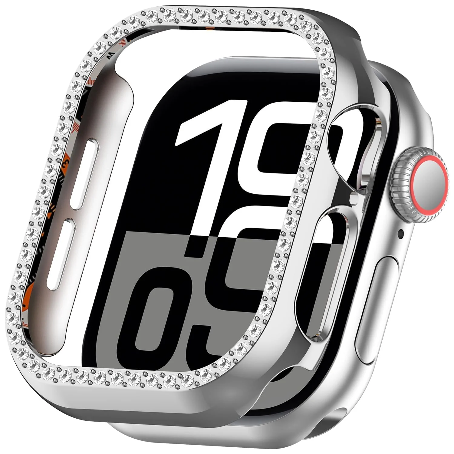 DL3 Mobilak Bling Case Without screen protector for Apple Watch Series 10 46mm, Hard PC Frame Case, Crystal Diamonds Bumper Cover for Women Girls, Slim Protective Cover for iWatch 10 46mm - Silver