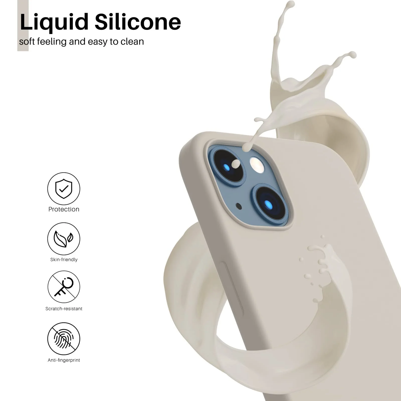 DL3 Mobilak Liquid Silicone Protective Case with Soft Microfiber Lining for iPhone 14 (6.1 Inch) - Stone