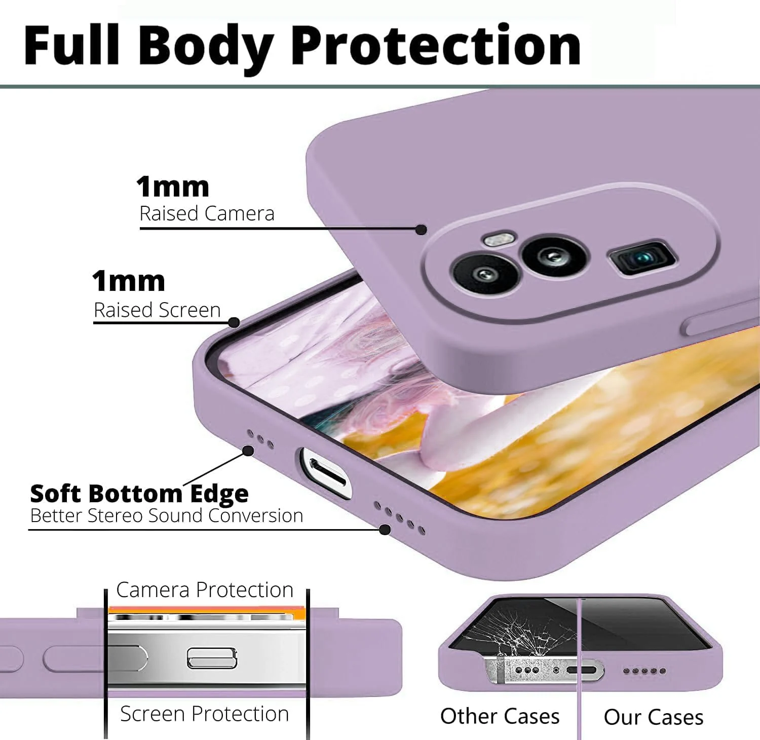 DL3 Mobilak Liquid Silicone Protective Case with Soft Microfiber Lining with Full Camera Protection for OPPO Reno 10 Pro+ Plus 5G - Lavender