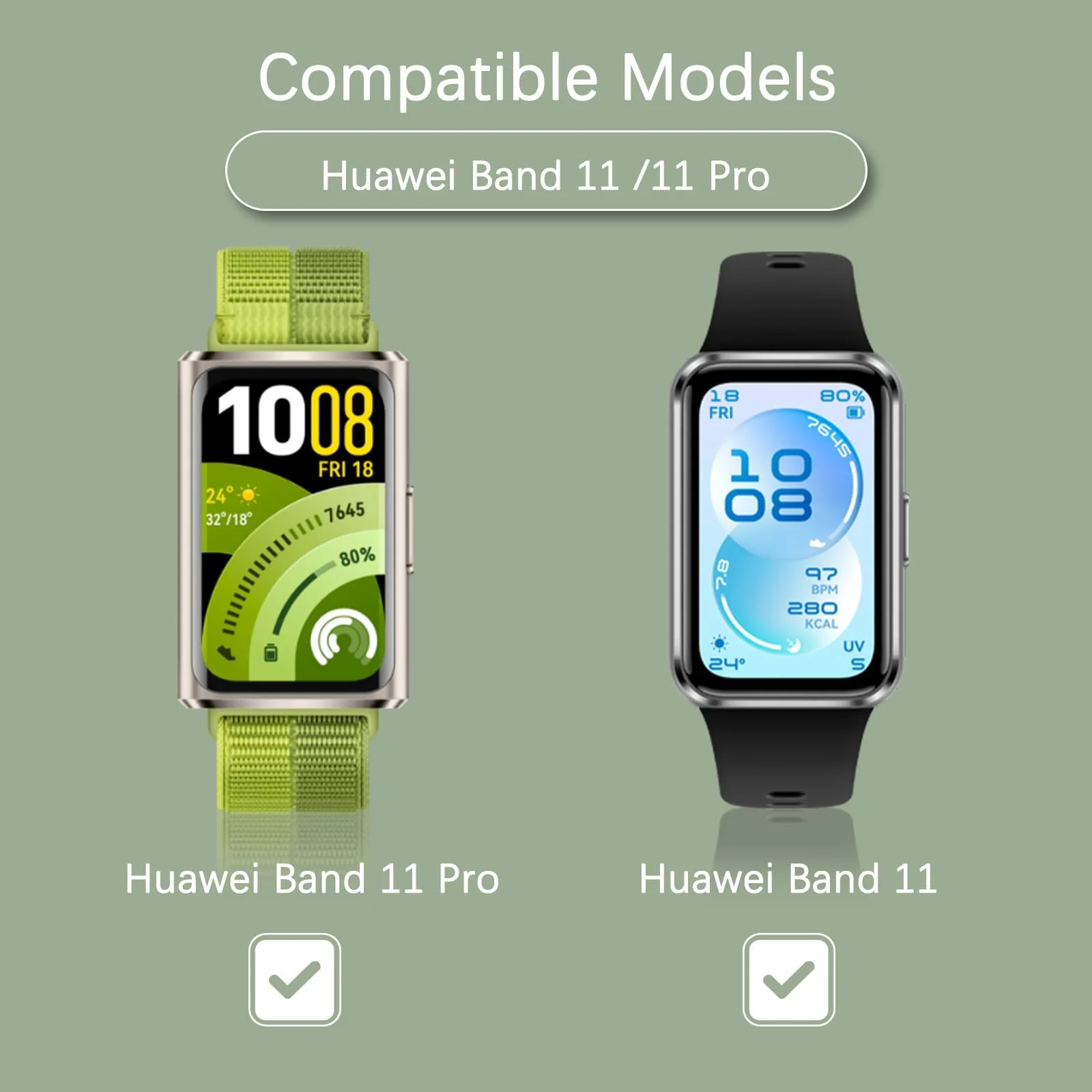 DL3 MOBILAK Braided Elastic Nylon Magnetic Watch Strap for Huawei Band 11 / Band 11 Pro, Green
