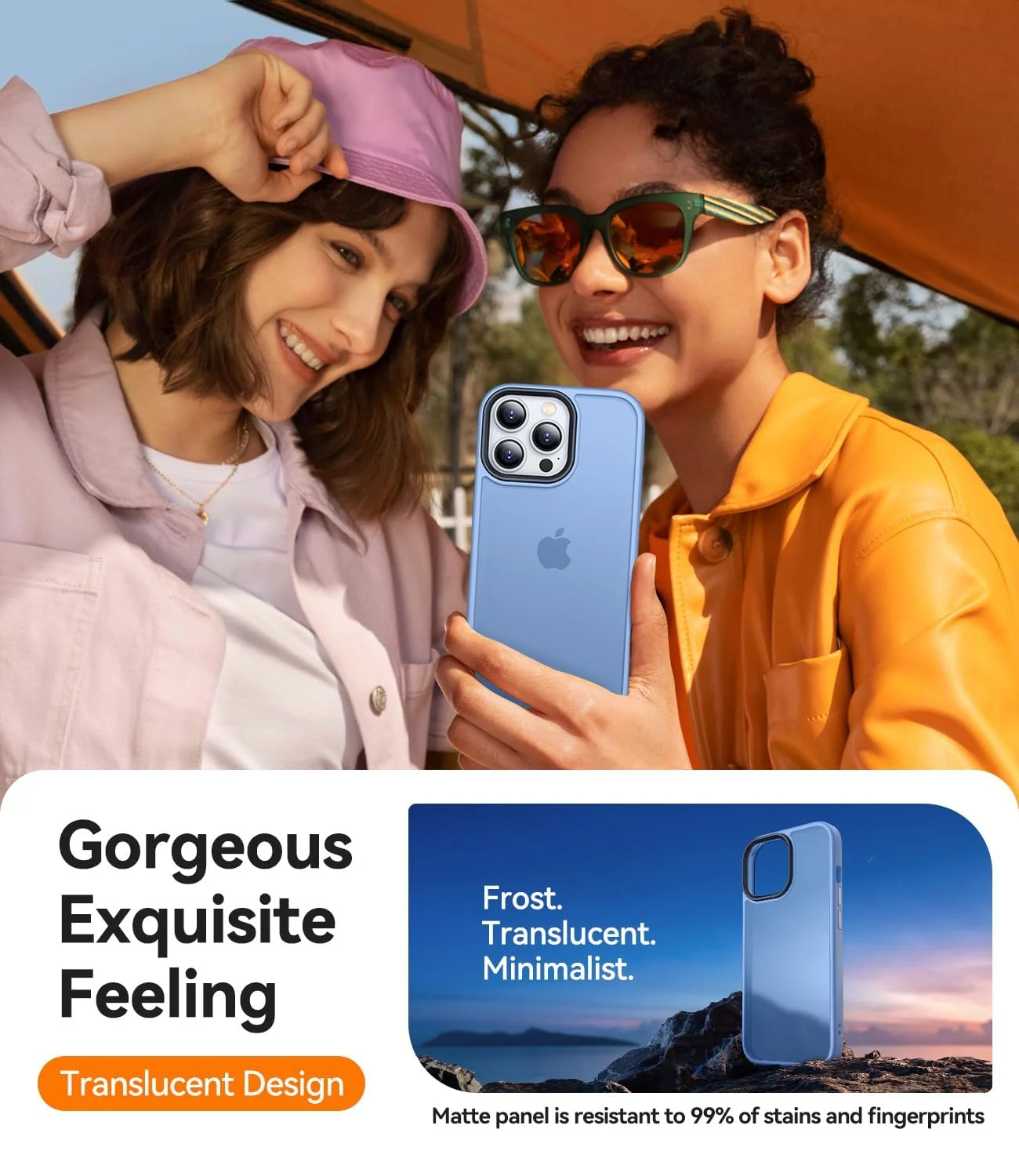 DL3 Mobilak Translucent Matte Case for iPhone 13 Pro / iPhone 14, Supports wireless charging, Camera protection, Shock-absorbing protection - Light Blue