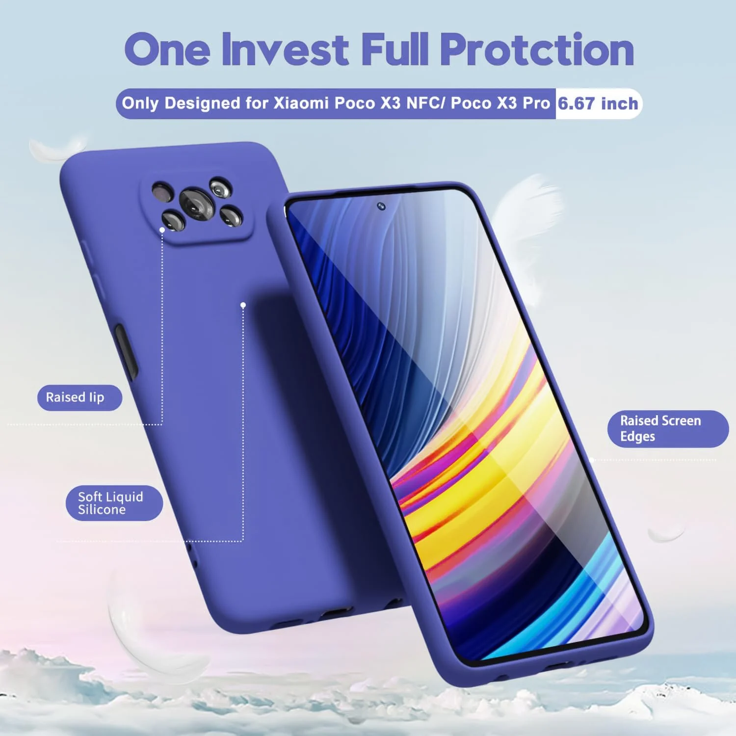 DL3 Mobilak Liquid Silicone Protective Case for Xiaomi Poco X3 Pro / Poco X3 NFC / Poco X3 with Camera Protection and Microfiber Lining - Light Blue