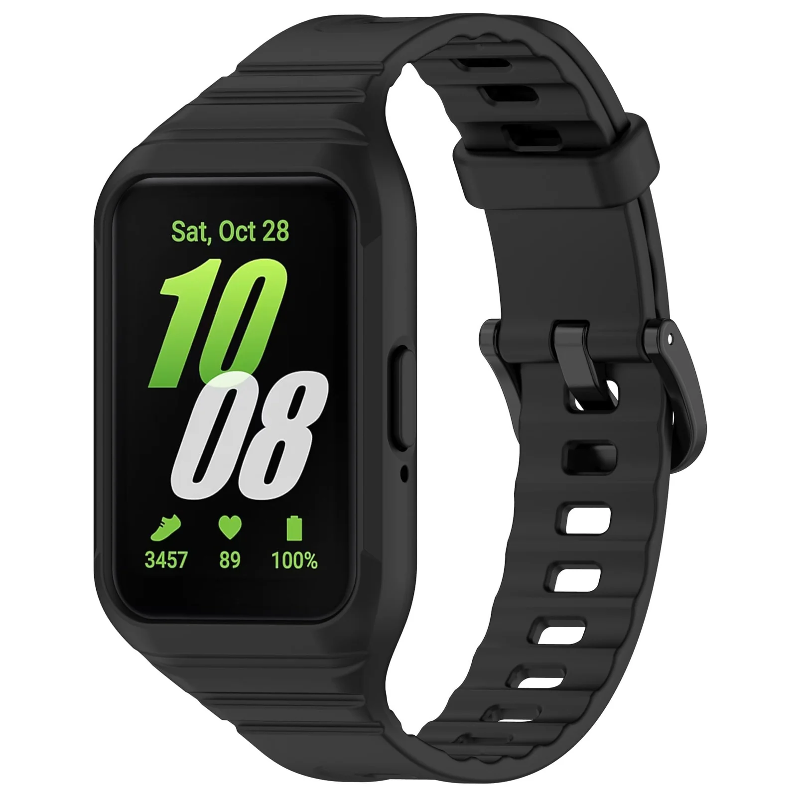 Dl3 Mobilak Strap Compatible with Samsung Galaxy Fit 3 SM-R390, Silicone Sport Band Replacement Watchband with Bumper Case for Samsung Galaxy Fit 3, Adjustable Wristband (Neon Green)