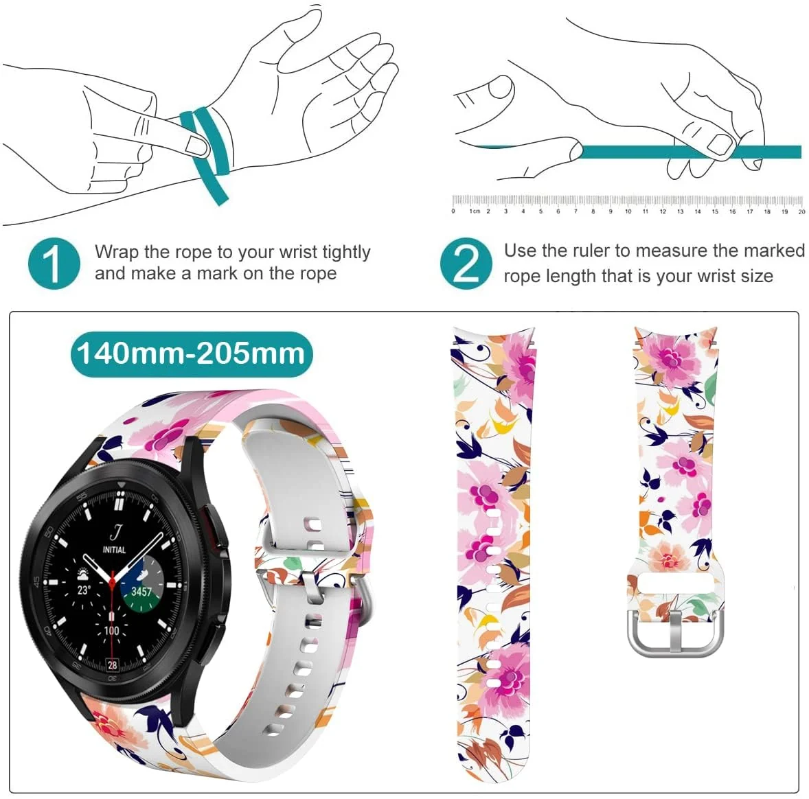 DL3 Mobilak No Gap Bands Compatible with Samsung Galaxy Watch 7 5 4 6 Band 44mm 40mm/Watch 5 Pro 45mm/Galaxy Watch 4 Classic 46mm 42mm Strap,20mm Quick Release Sport Replacement Bands for Women Men - Pattern