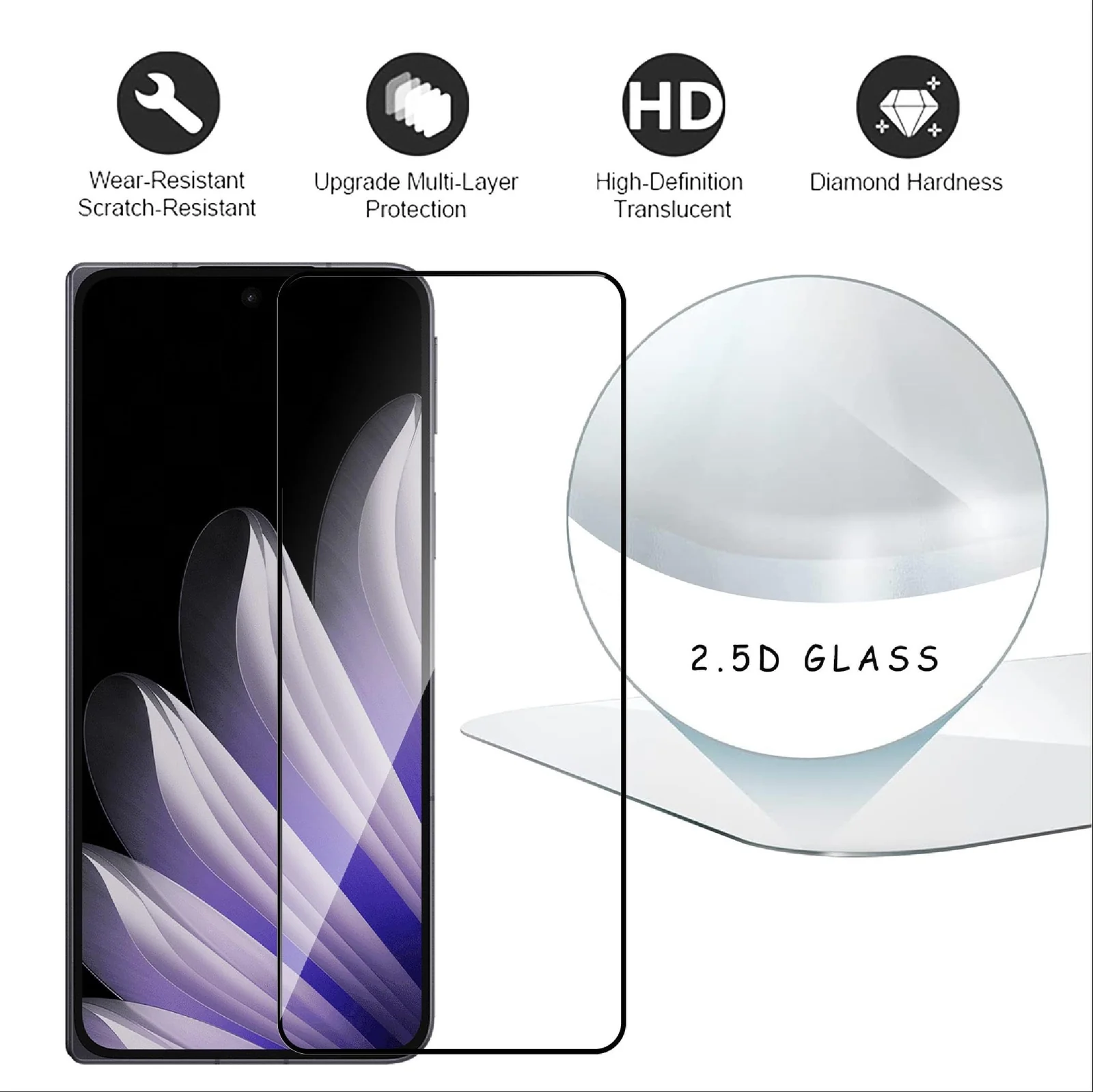 DL3 Mobilak Front Screen Protector for OPPO Find N5 2025, Tempered Glass Film with Easy Installation, Compatible with Cover, HD - Clear