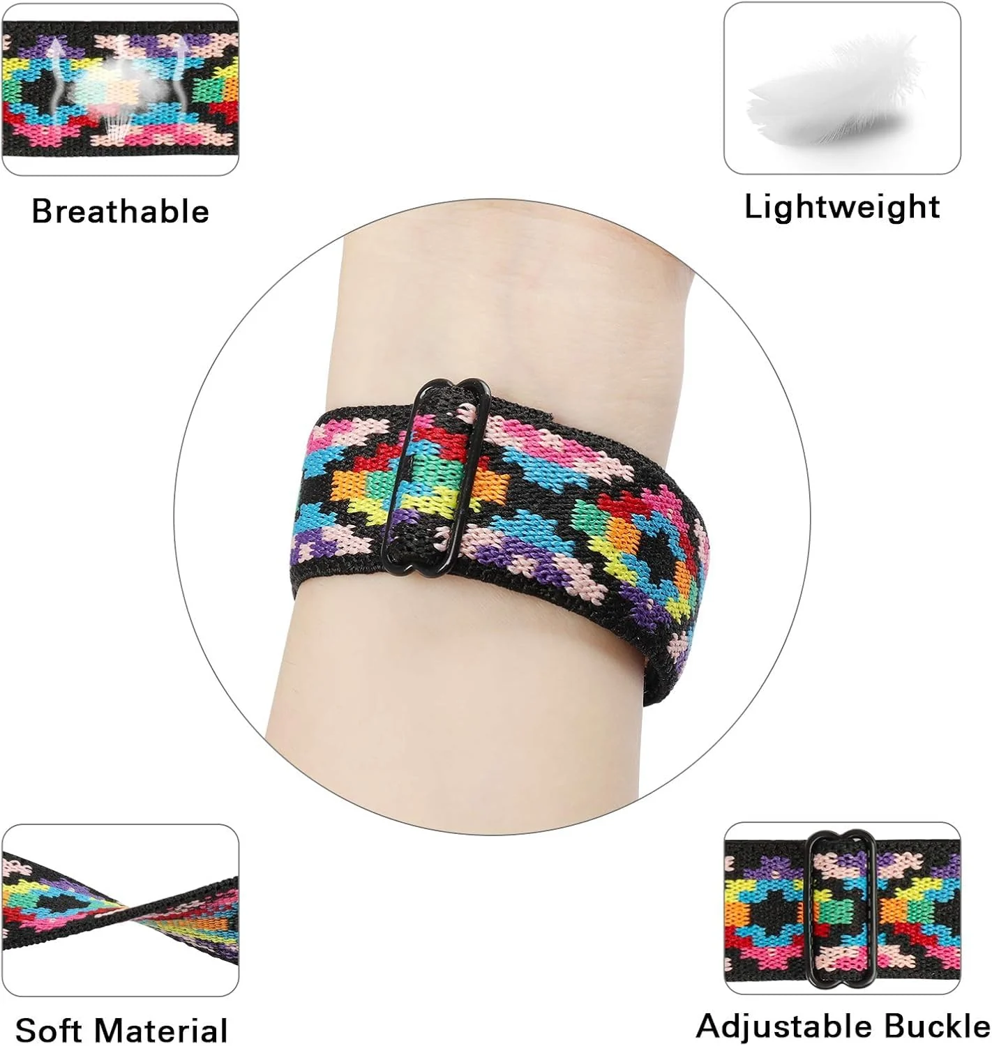 DL3 MOBILAK Elastic Nylon Watch Strap for Huawei Watch Fit 4 Pro / Fit 3, Boho Rainbow