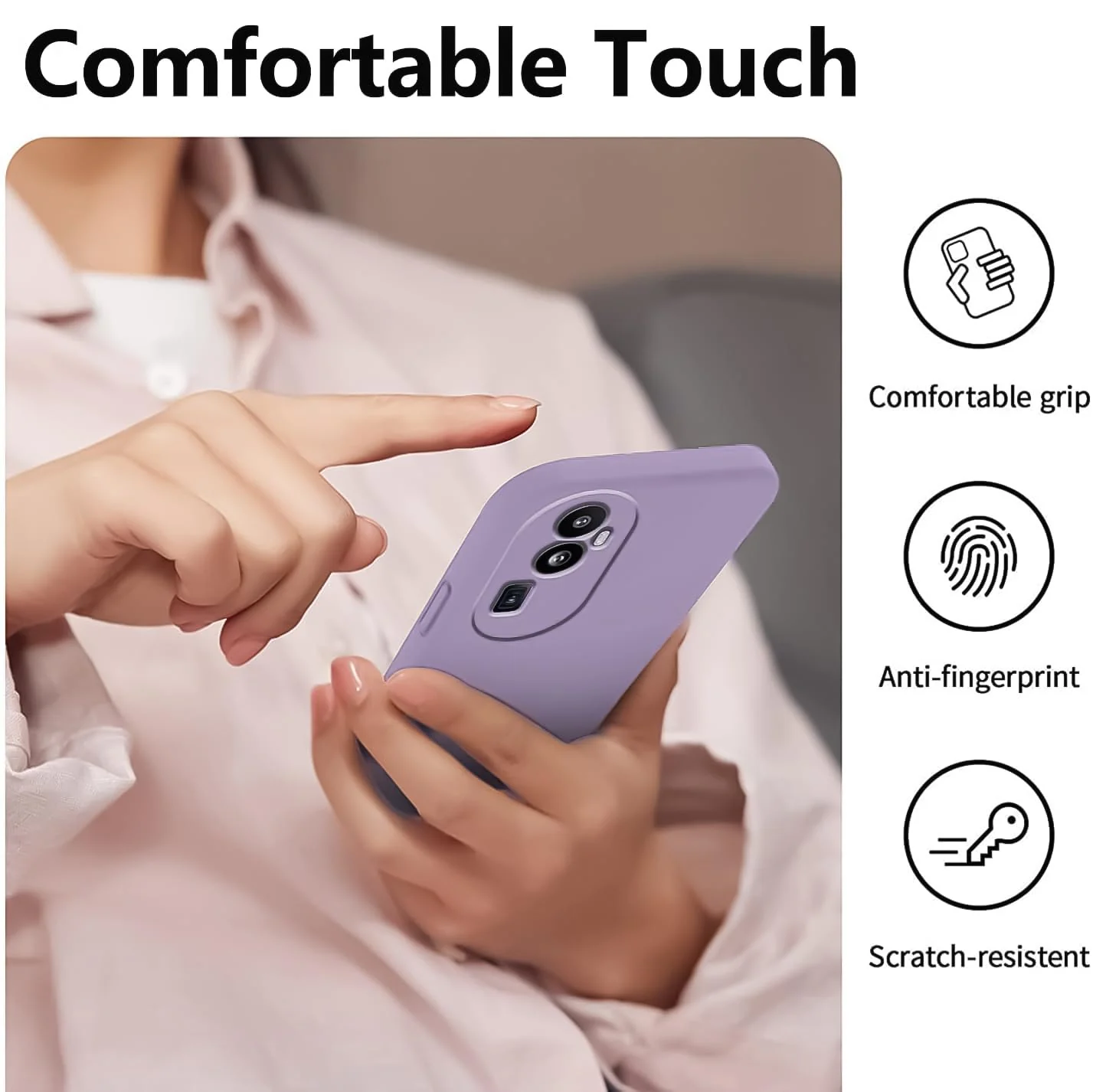 DL3 Mobilak Liquid Silicone Case for OPPO Reno 10 Pro + Plus 5G, Not compatible with MagSafe, Supports wireless charging, Camera protection - Light Purple