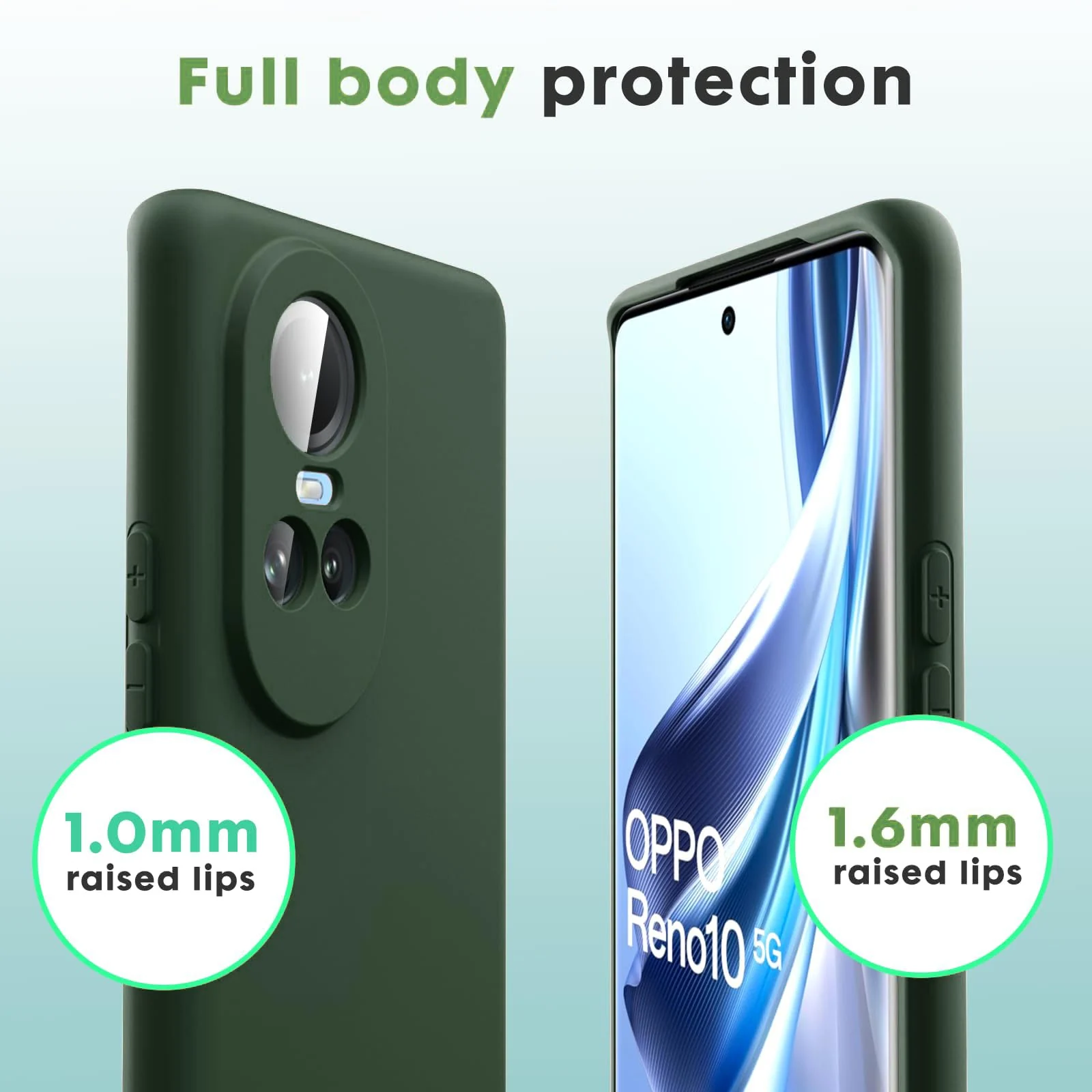 DL3 Mobilak Liquid Silicone Protective Case with Soft Microfiber Lining with Full Camera Protection for OPPO Reno 10 5G / OPPO Reno 10 Pro 5G - Green