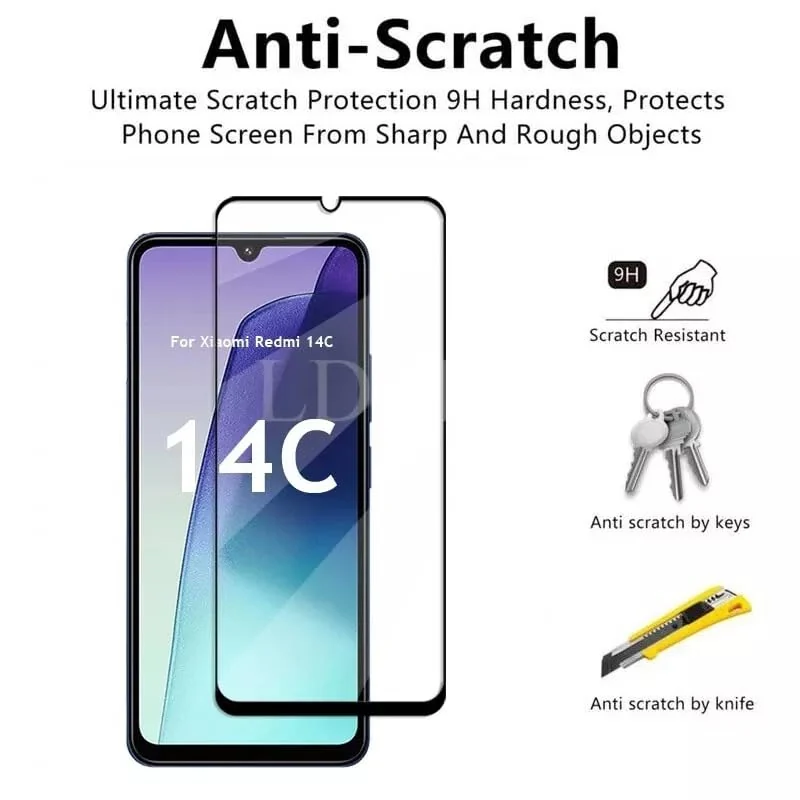 DL3 Mobilak Screen Protector for Xiaomi Redmi 14C 4G/Poco C75, Tempered Glass Screen Saver Premium HD Protective, Scratch Resistant, NO-Bubble, 9H Hardness, Full Coverage Film - Clear