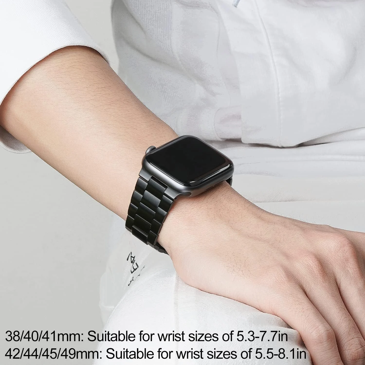 DL3 Mobilak Stainless Steel Band with Case Compatible with Apple Watch Band 45mm Series 9/8/7, Men Woman Business Strap with Protective Bumper Cover for iWatch Series 7/8/9 45mm - Black
