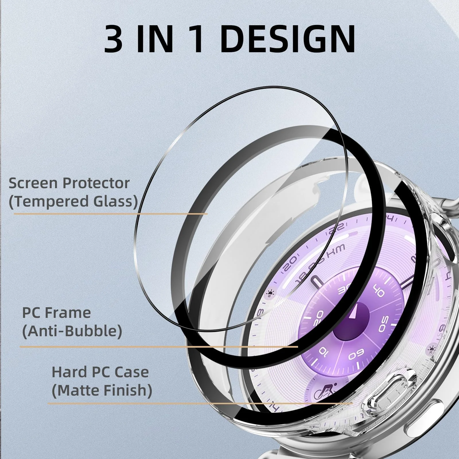 DL3 MOBILAK Full-Coverage Watch Case with Tempered Glass for Huawei Watch GT 6 41 mm, Clear