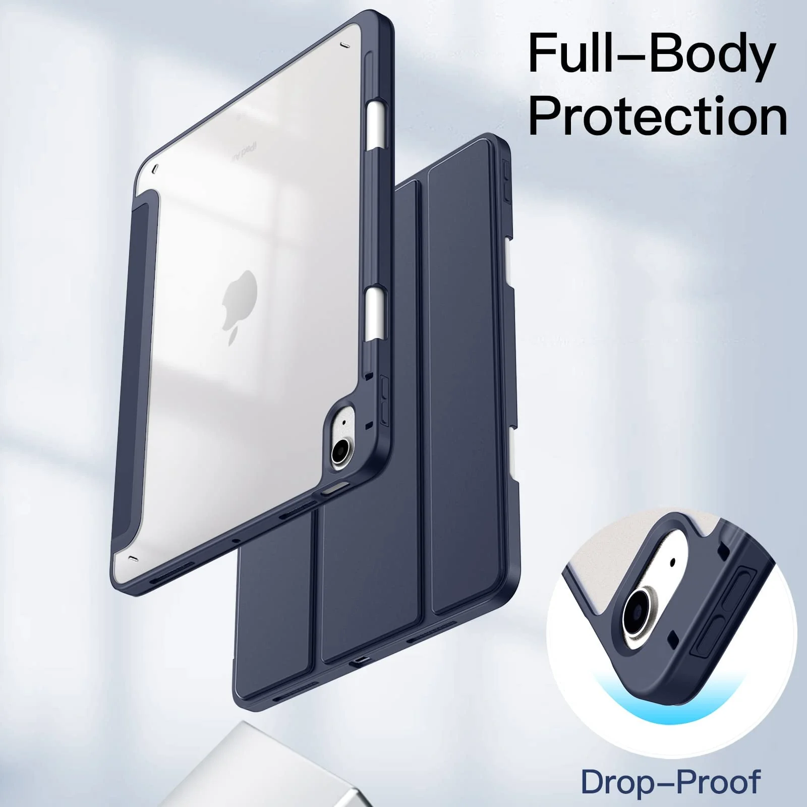 DL3 Mobilak Case Compatible with iPad (A16) 11th Generation 11 Inch (2025), iPad 10th Generation 10.9 Inch (2022), Clear Shockproof Back Cover Built-in Pencil Holder, Auto Sleep/Wake - Dark Blue