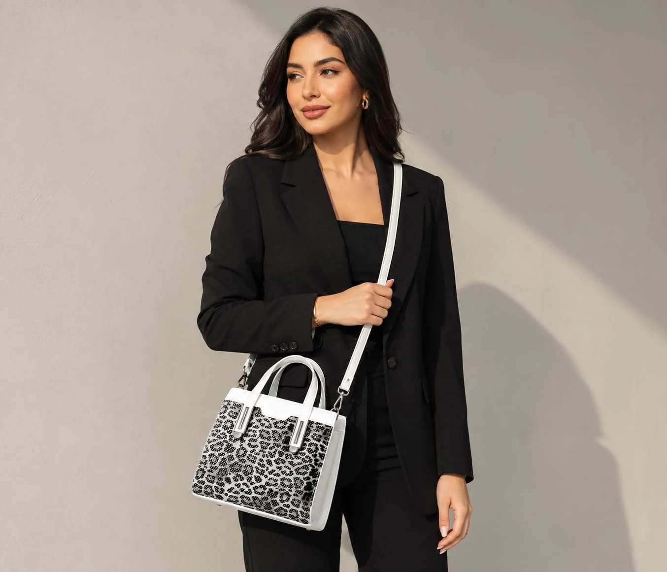 Mobigon Elegant Women’s Handbag with Shoulder Strap, Textured Leather Baguette Purse with Gold Clasp, Magnetic Snap & Zipper Compartments, Structured Top Handle Bag for Work & Daily Use - Tiger 1