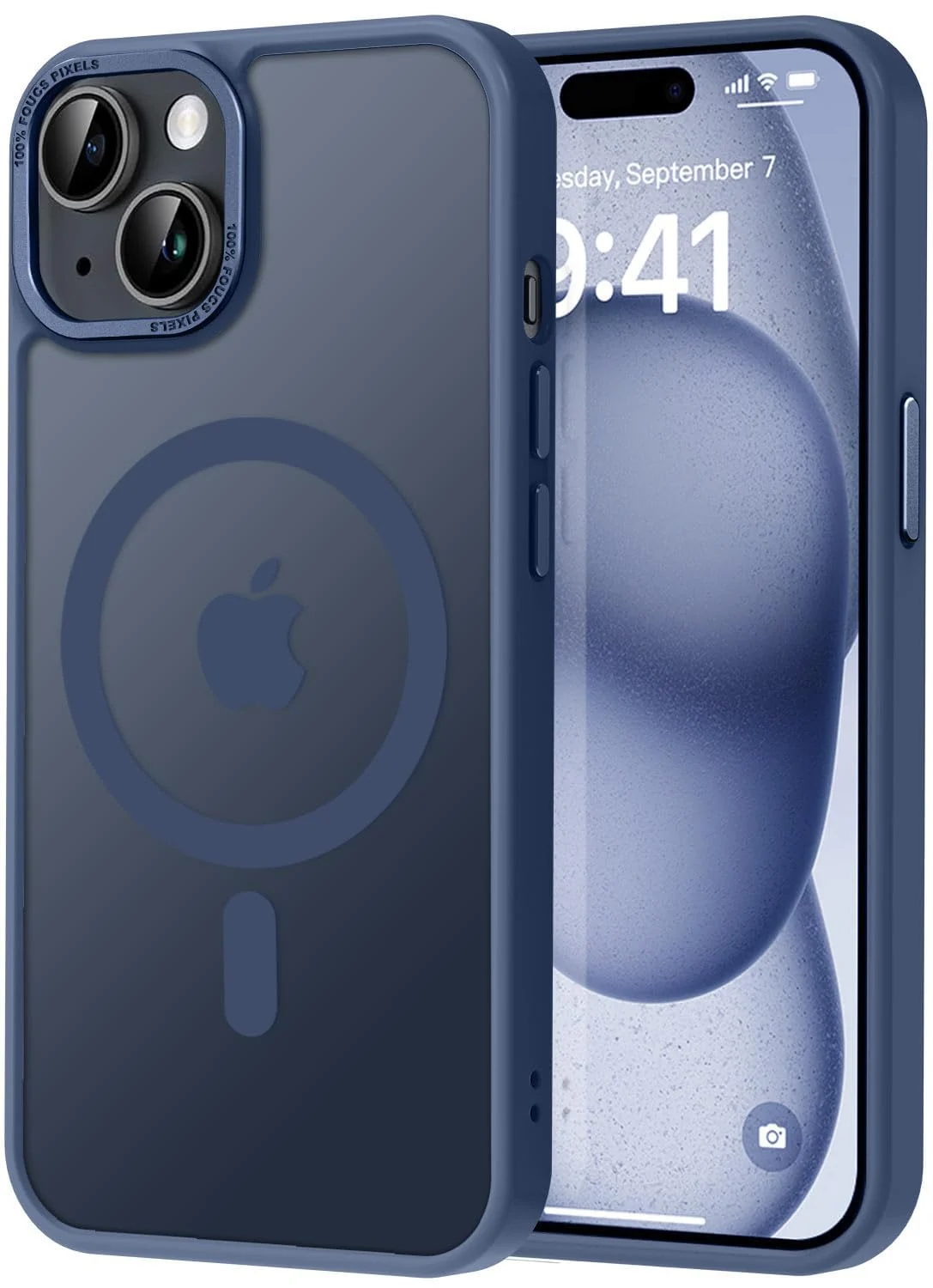 DL3 Mobilak Translucent Matte Case for iPhone 15 + Plus / iPhone 14 Plus 6.7-Inch, Compatible with MagSafe accessories, Supports wireless charging, Built-in magnetic car-mount support - Blue