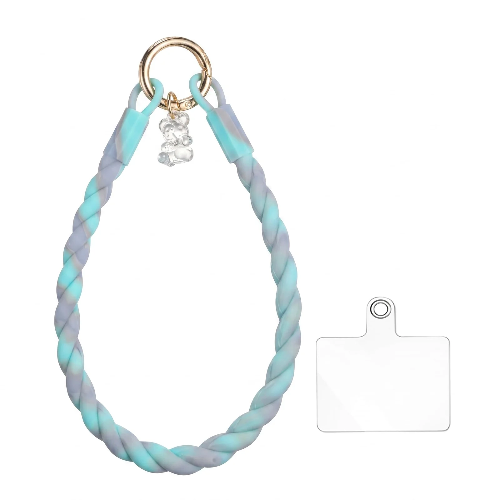 DL3 Mobilak Silicone Crystal Lanyard, 30cm Phone Wrist Strap Lanyard Keychain Office Wrist Strap with Clasp and Bear for Women Phone ID Card, Keys Strap - Turquoise Gradient