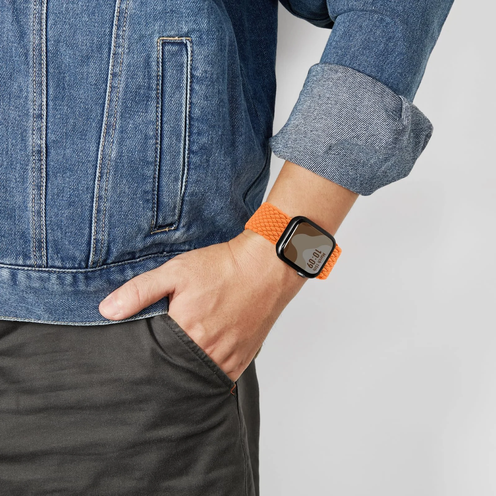 DL3 Mobilak Braided Solo Loop Band For Apple Watch Band 49mm 45mm 44mm 42mm, Replacement Wristband Nylon Strap for iWatch Series SE 9/8/7/6/5/4/3/2/1/Ultra/Ultra 2 (Orange, Small), unisex-adult - Black