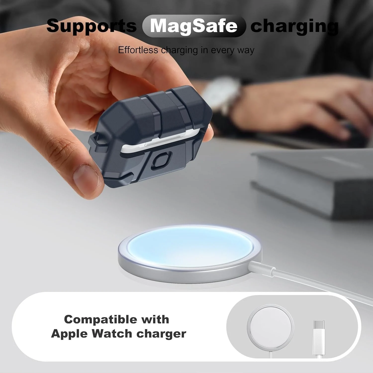 DL3 Mobilak AirPods Pro 1/2 Case, Shockproof Silicone Protective Case for Apple AirPod Pro 2nd/1st Generation, Hard Shell Design, Anti-Scratch, Front LED Light with Carabiner - Blue