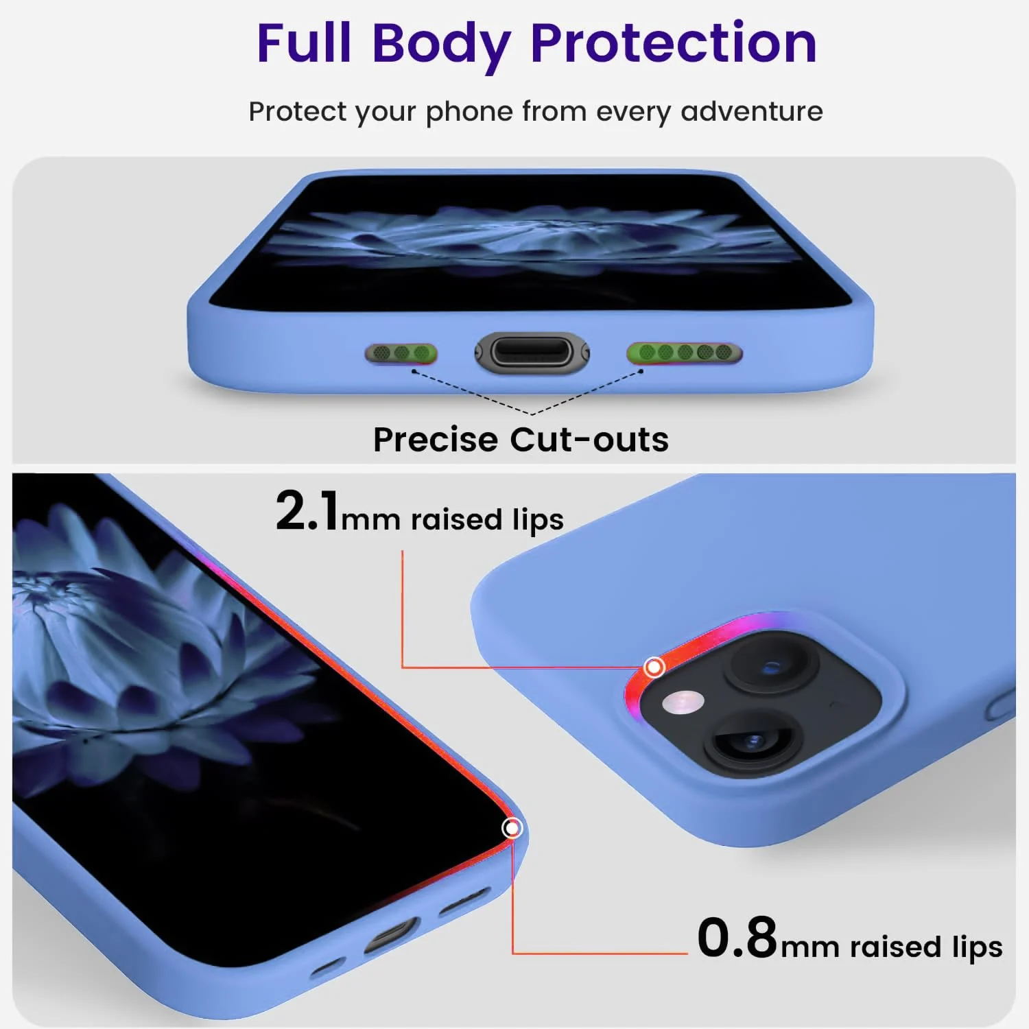 DL3 Mobilak Liquid Silicone Case for iPhone 13 / iPhone 14 (6.1 Inch), Shock-absorbing protection, Scratch-resistant surface, Soft microfiber lining - Light Blue