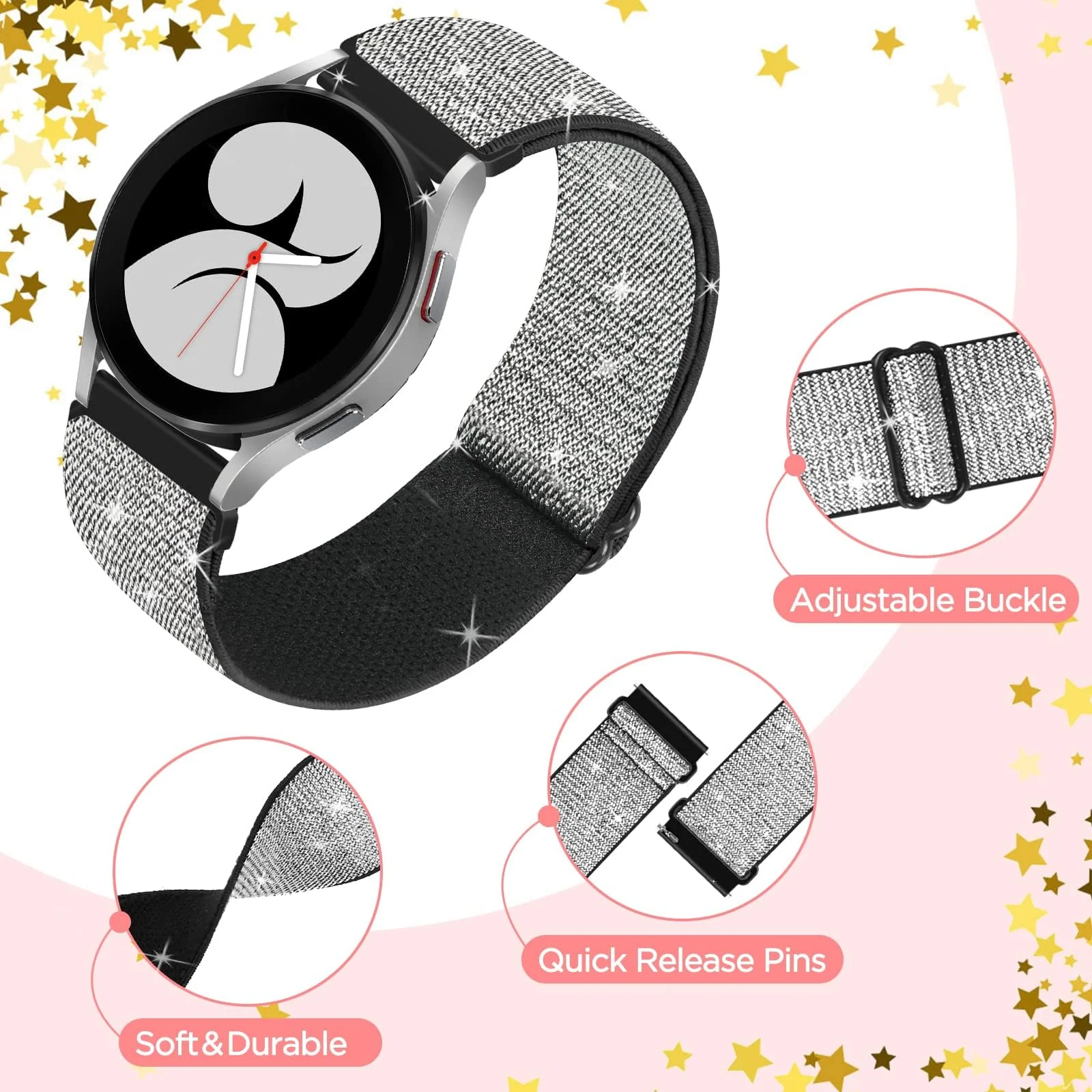 DL3 Mobilak Strap Nylon Loop 22MM Band For Xiaomi Redmi Watch 5 Active/5 Lite/Samsung Galaxy Watch 3 45mm/Watch 46mm/Gear S3/For Huawei watch GT5 GT4 GT3 GT2 GT 46MM/GT2E/GT2 Pro/GT 3 Pro/GT5 Pro - Black Silver