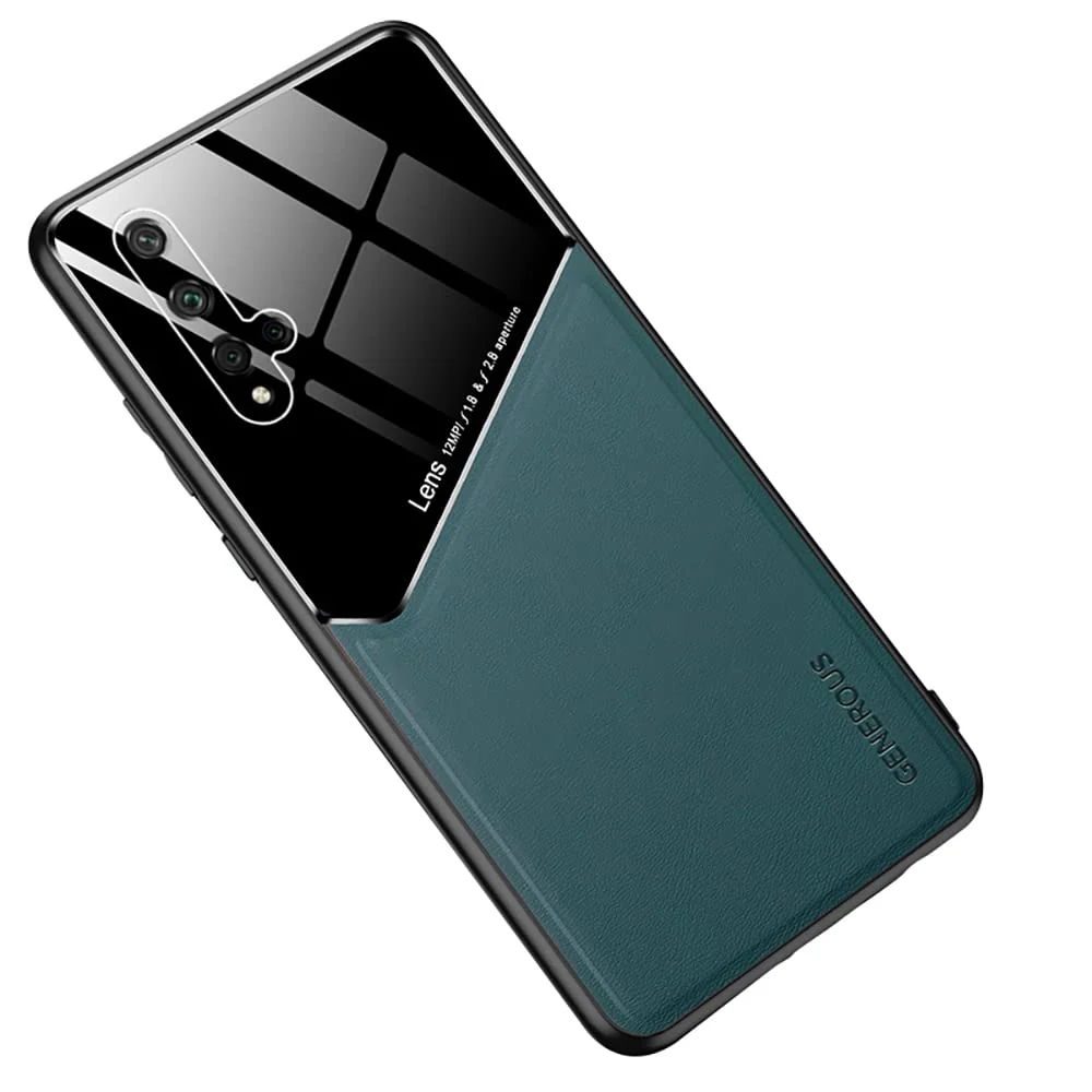 DL3 Mobilak Leather and PC Protective Case for Huawei Nova 5T / Honor 20, Built-in magnetic car-mount support, Shock-absorbing protection, Raised edges around the screen and camera - Green