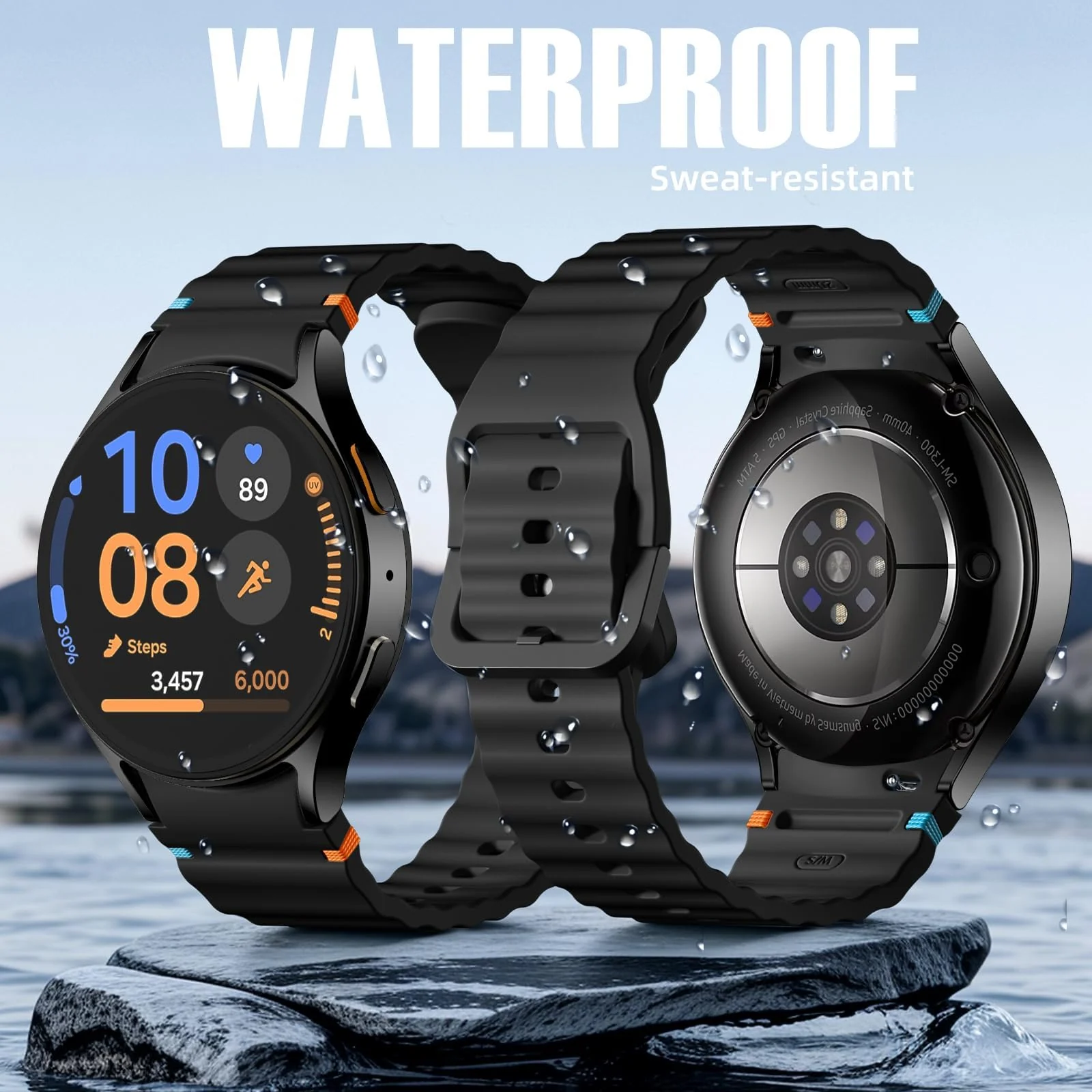 DL3 Mobilak No Gap Sport Bands For Samsung Galaxy Watch 7 6 5 4 FE Strap 40mm 44mm, Soft Silicone Sport Band for Galaxy Watch 6 Classic Straps 47mm 43mm/Galaxy Watch 5 Pro/Watch 4 Classic 42mm 46mm for Men Women - Black