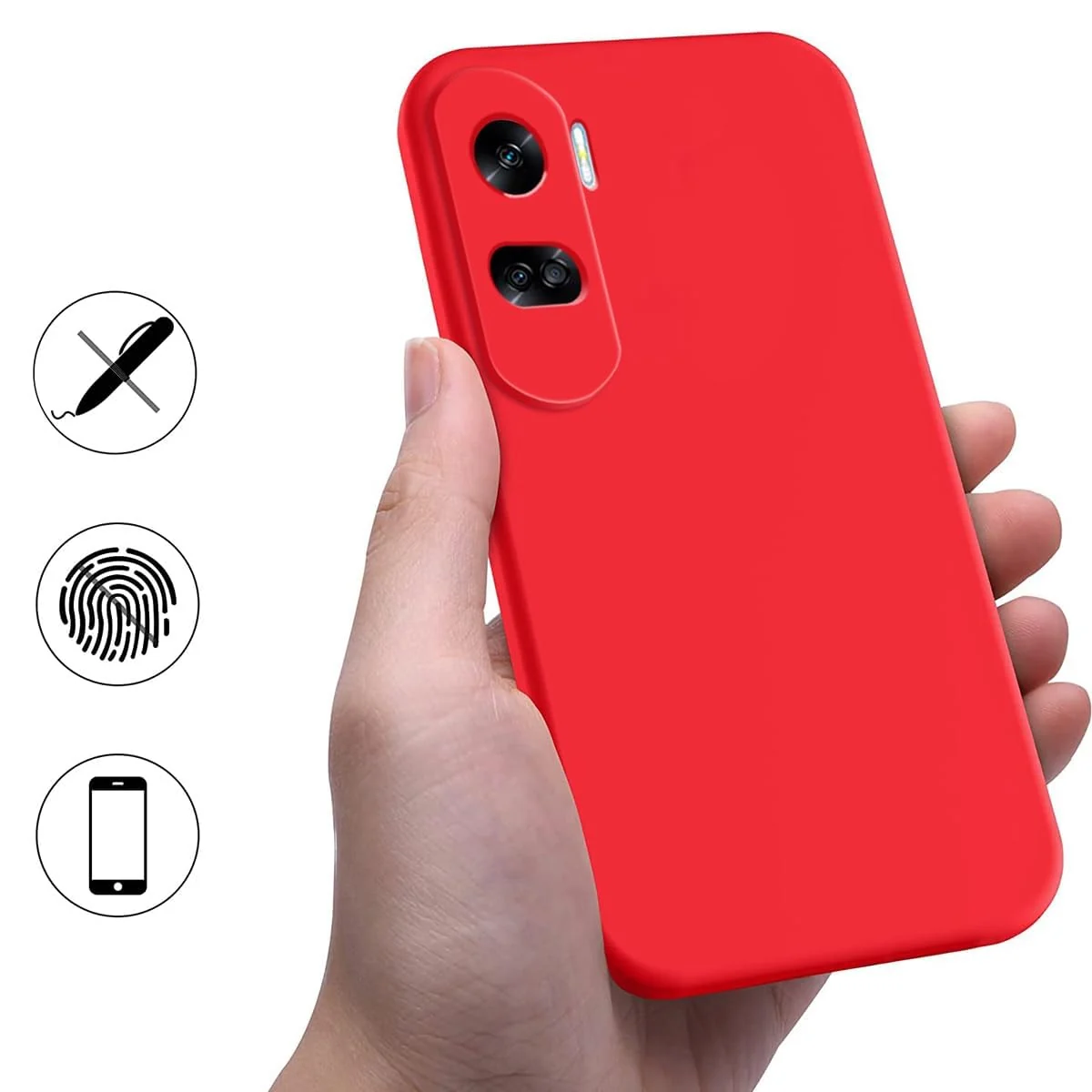 DL3 Mobilak Silicone Protective Case for Honor 90 Lite, Shock-absorbing protection, Scratch-resistant surface, Soft microfiber lining - Red