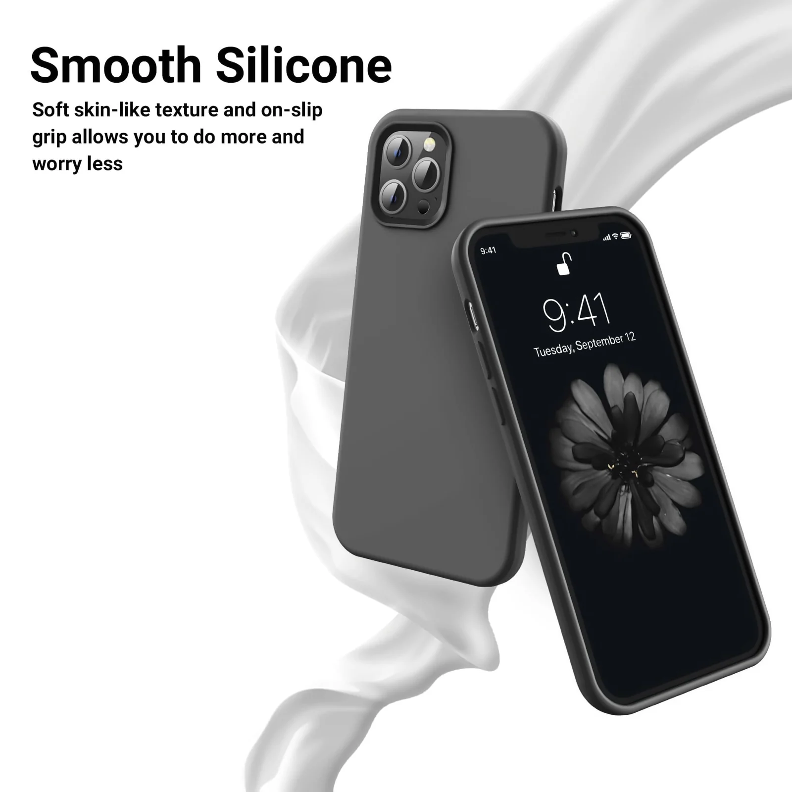 DL3 Mobilak Liquid Silicone Case for iPhone 14 Pro (6.1 Inch), Shock-absorbing protection, Scratch-resistant surface, Soft microfiber lining - Gray