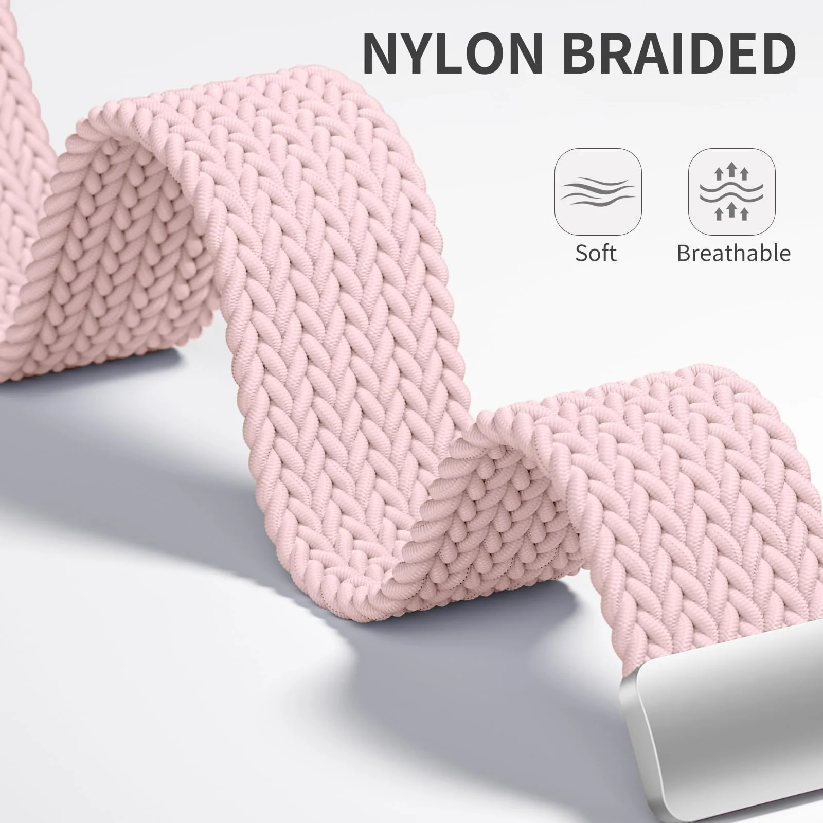 DL3 Mobilak Braided Bracelet Compatible with Redmi Watch 4/5 / 6 / Xiaomi Smart Band 8 Pro/Band 9 Pro, Nylon Magnetic Fabric Elastic Sport Nylon Replacement Strap for Men Women - Pink