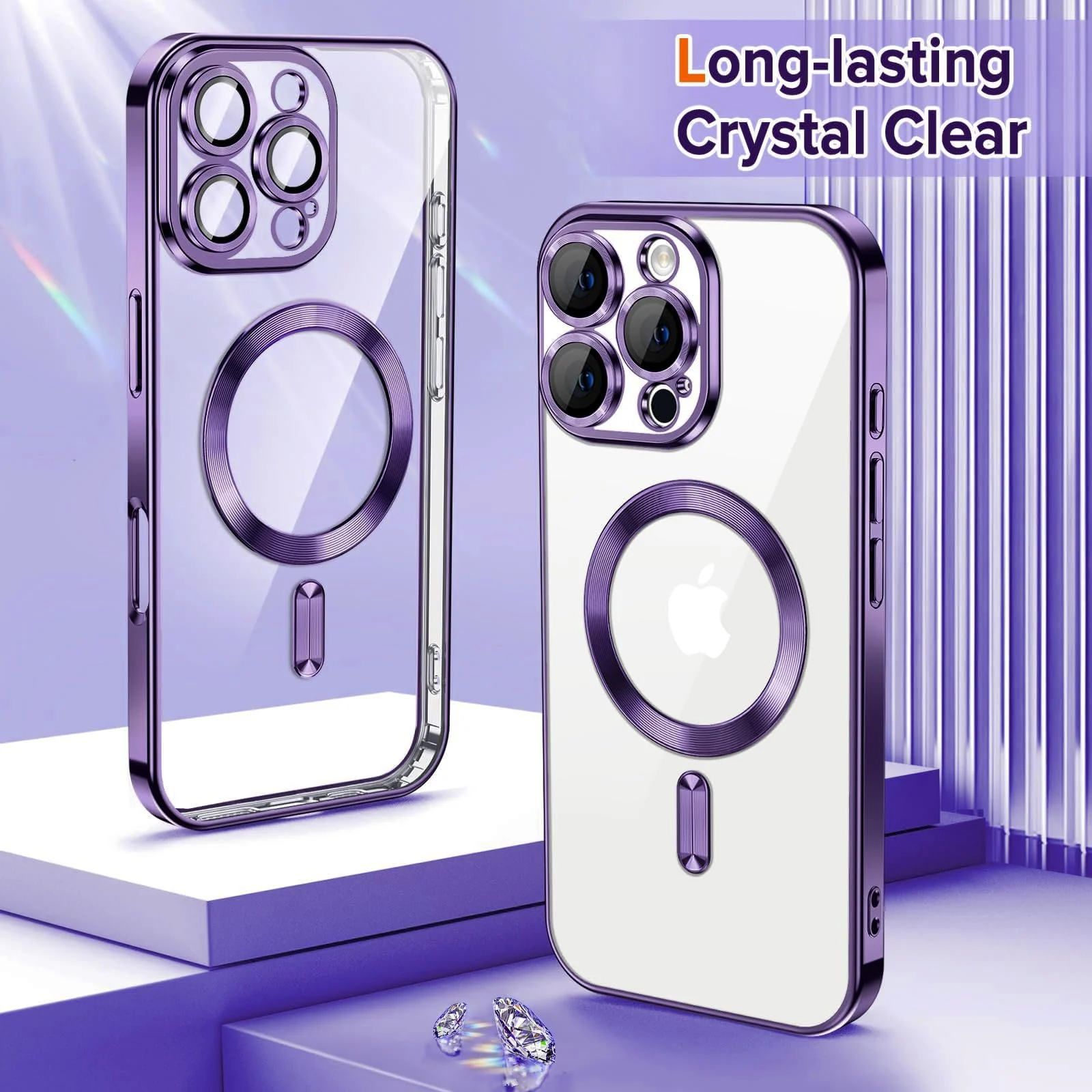 DL3 Mobilak Clear MagSafe-Compatible Magnetic Case for iPhone 16 Pro Max with Camera Protection and Shockproof Design - Deep Purple
