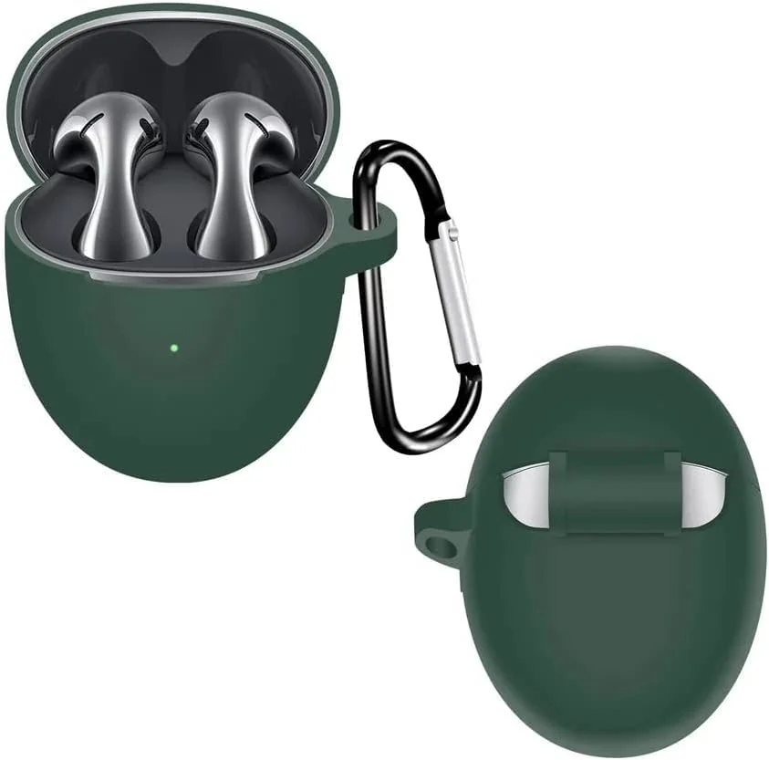 DL3 Mobilak Silicone Case Compatible with Huawei Freebuds 5 Earbuds, Soft Silicone Protective Case Cover, Shockproof Sleeve with Carabiner - Green