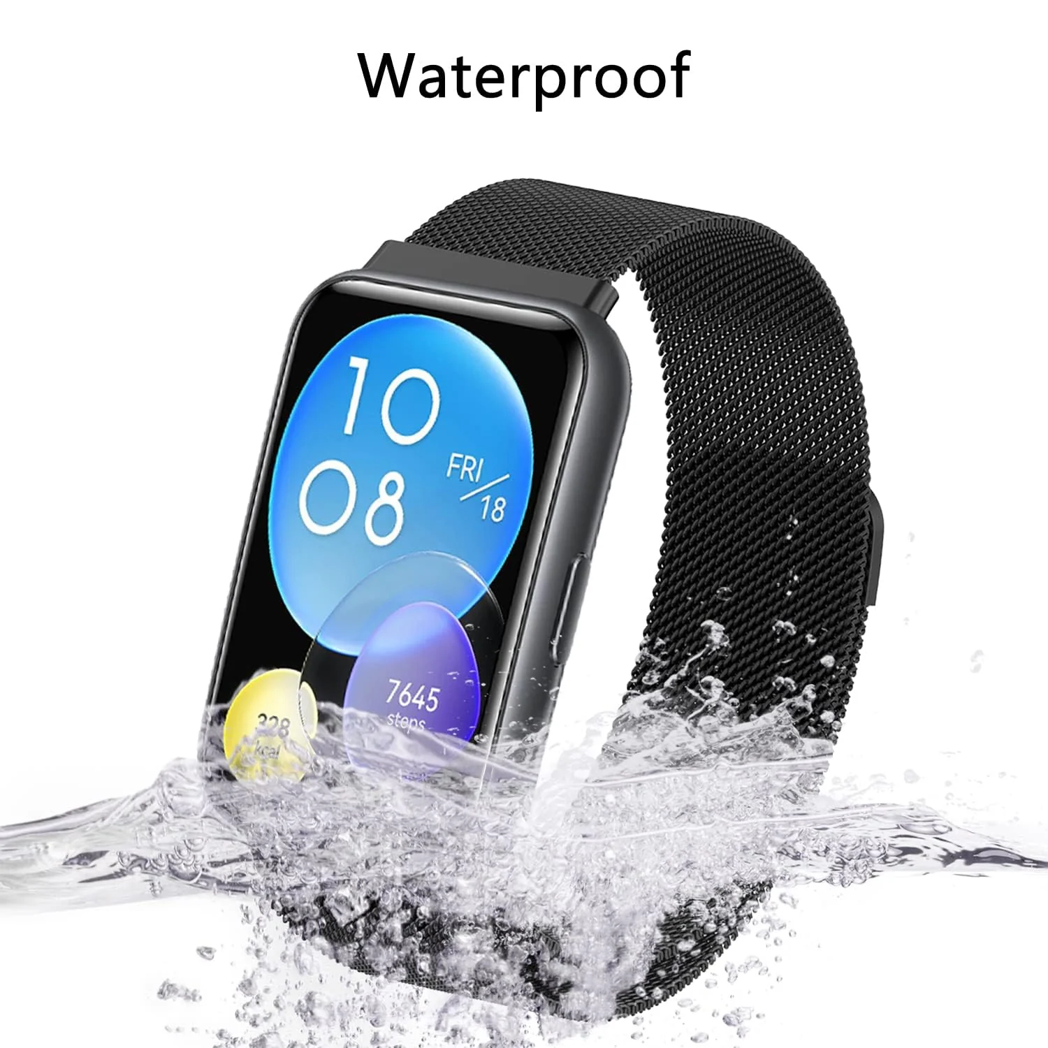 DL3 Mobilak Bracelet Compatible with Huawei Watch Fit 2, Stainless Steel Replacement Strap, Mesh Metal Watch Strap, Magnetic Adjustable Replacement Strap Compatible with Huawei Watch Fit2 - Black