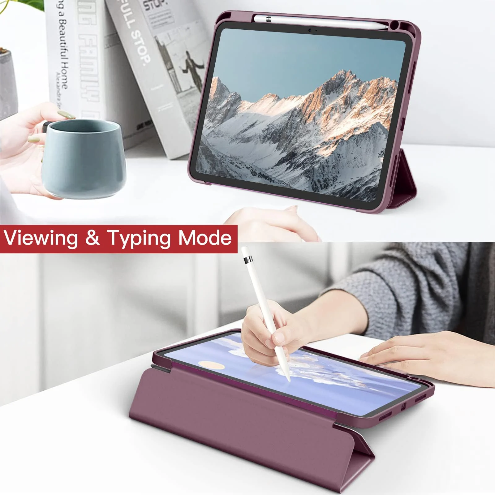 DL3 Mobilak Case Compatible with iPad (A16) 11th Generation 11 Inch (2025), iPad 10th Generation 10.9 Inch (2022), Clear Shockproof Back Cover Built-in Pencil Holder, Auto Sleep/Wake - Plum