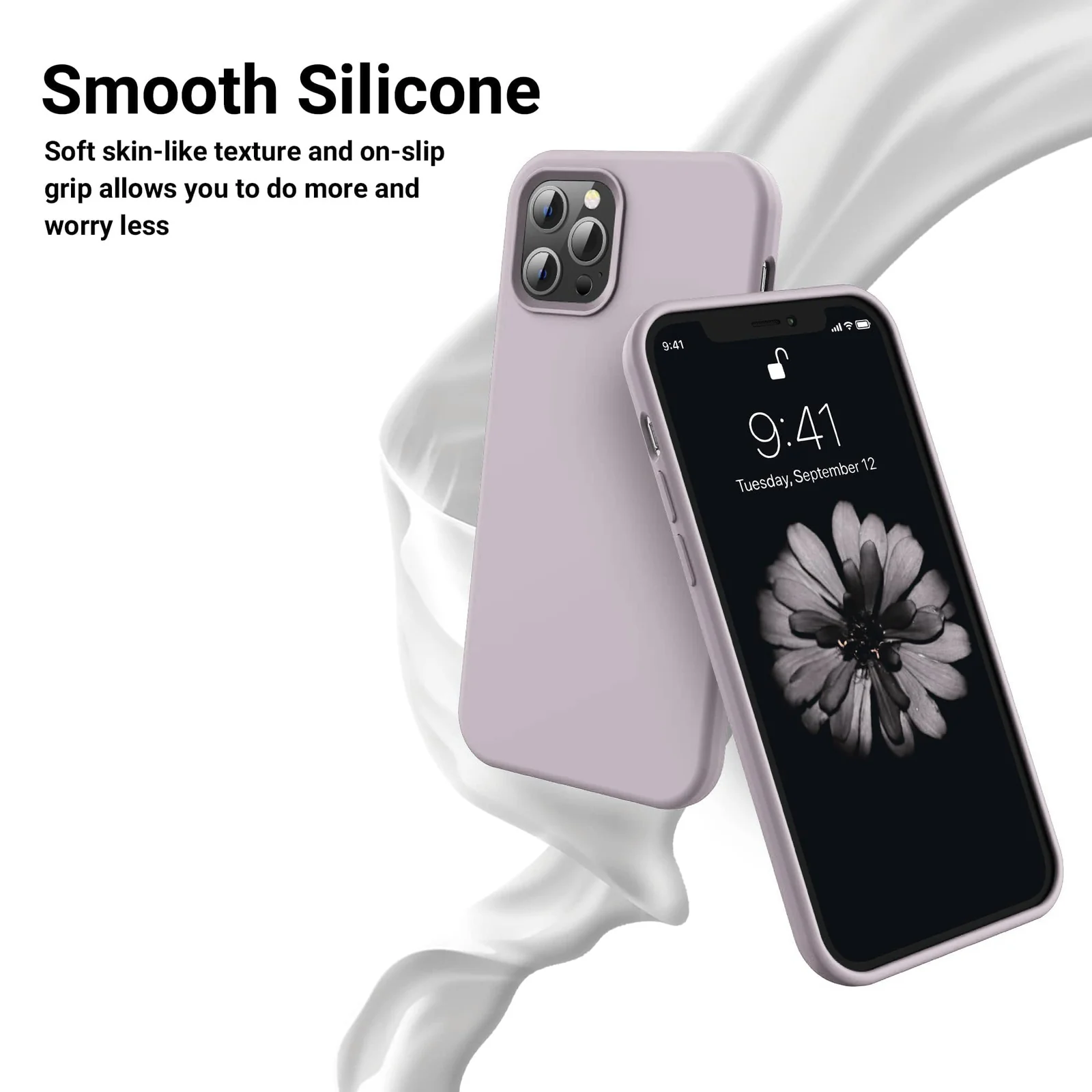 DL3 Mobilak Liquid Silicone Case for iPhone 13 Pro Max (6.7 Inch), Shock-absorbing protection, Scratch-resistant surface, Soft microfiber lining - Lavender Pink