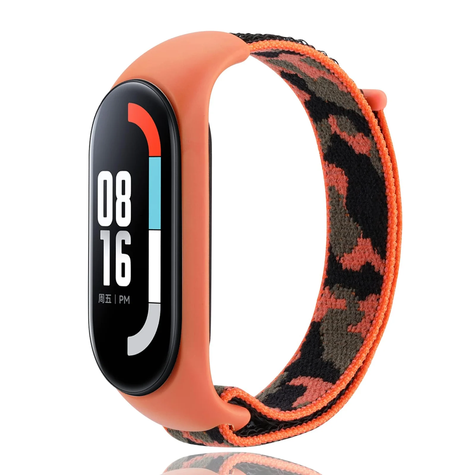 DL3 Mobilak Nylon Band for Xiaomi Mi Band 7/Mi Band 6/Mi Band 5/Mi Band 4/Mi Band 3, Bracelet Nylon Watch Strap Adjustable Sport Replacement Strap for Men Women - Camouflage Orange