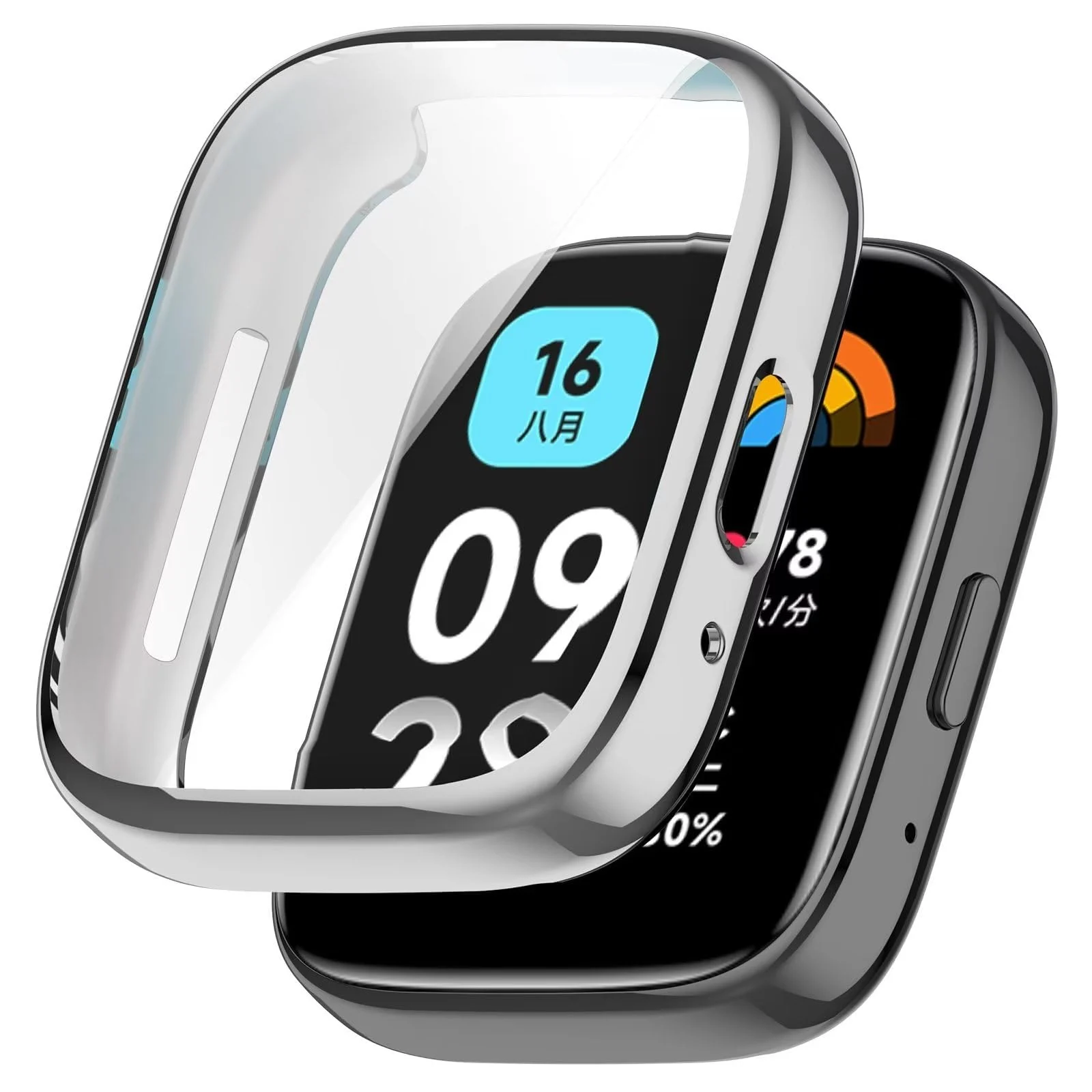 DL3 Mobilak Case for Xiaomi Redmi Watch 3 Lite/Redmi Watch 3 Active All-Around with Built-in Screen Protector Watch Soft TPU Shockproof Cover Slim Guard Thin Bumper Shell Protector - Silver