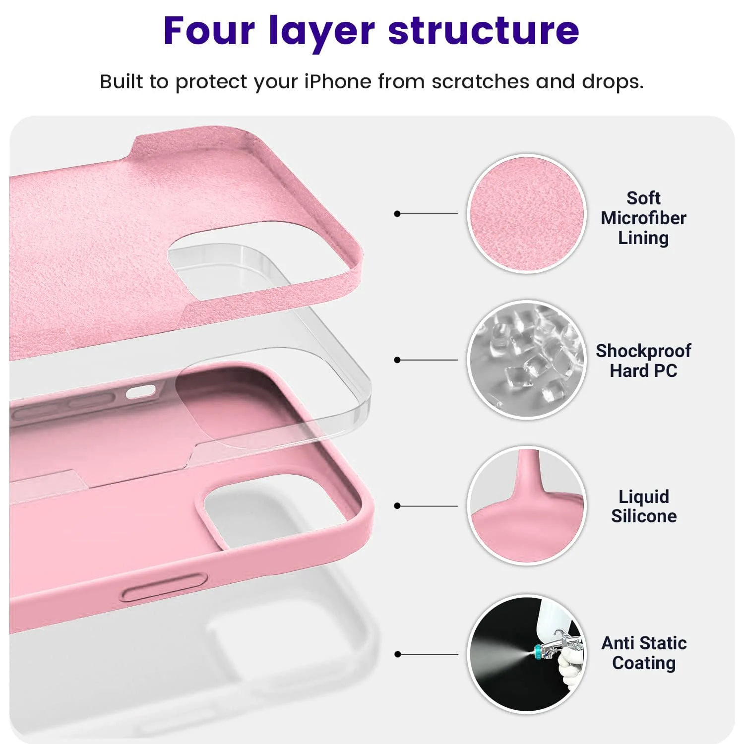 DL3 Mobilak Compatible with iPhone 13 / iPhone 14 (6.1 Inch) Case, Liquid Silicone Case, Full Body Protective Cover, Shockproof, Slim Phone Case, Anti-Scratch Soft Microfiber Lining - A. Pink