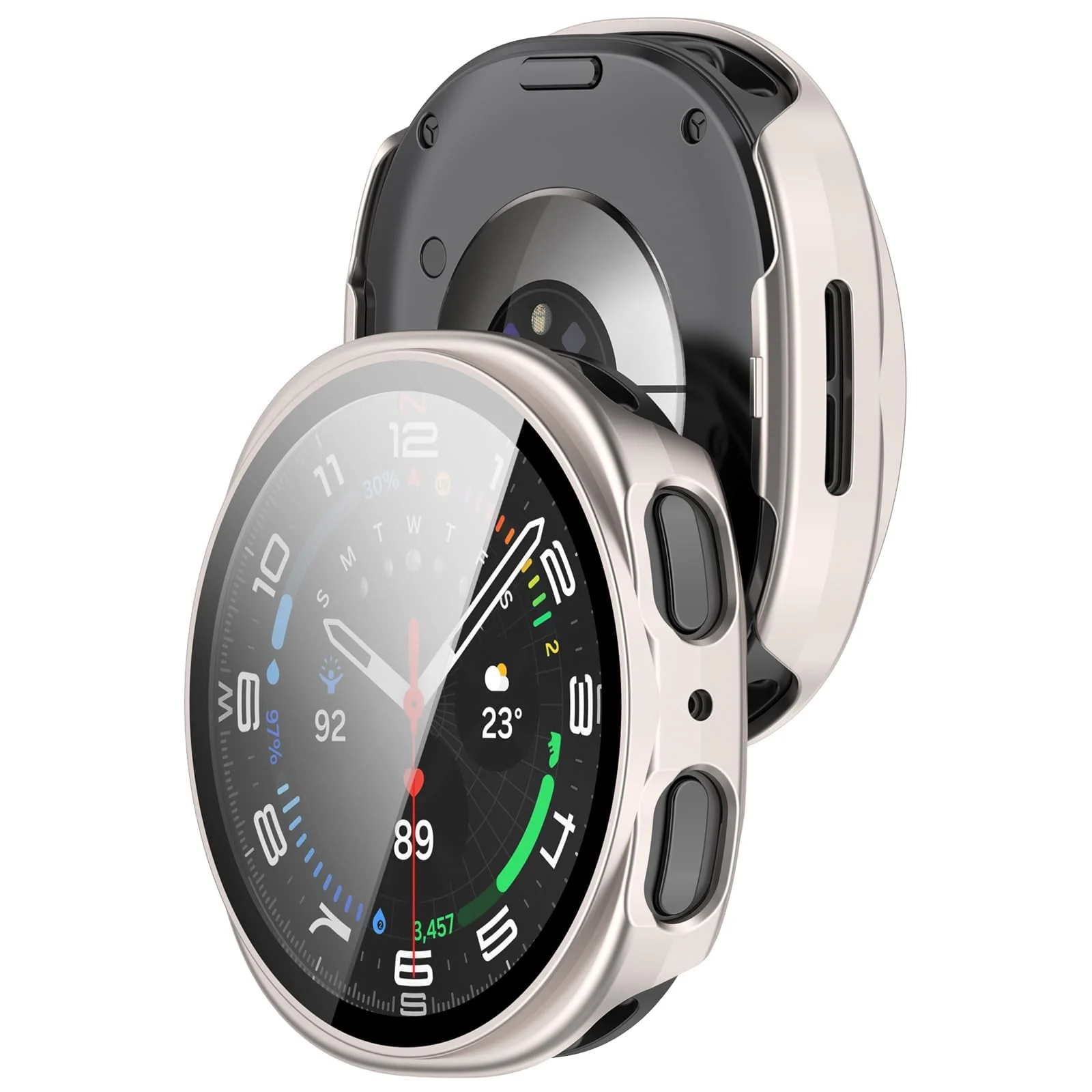 DL3 Mobilak Case Compatible with Samsung Galaxy Watch 8 44mm, Full Coverage Slim Hard Case Protective Bumper Built-in Tempered Glass Screen Protector Shell for Galaxy Watch8 44 mm - Starlight