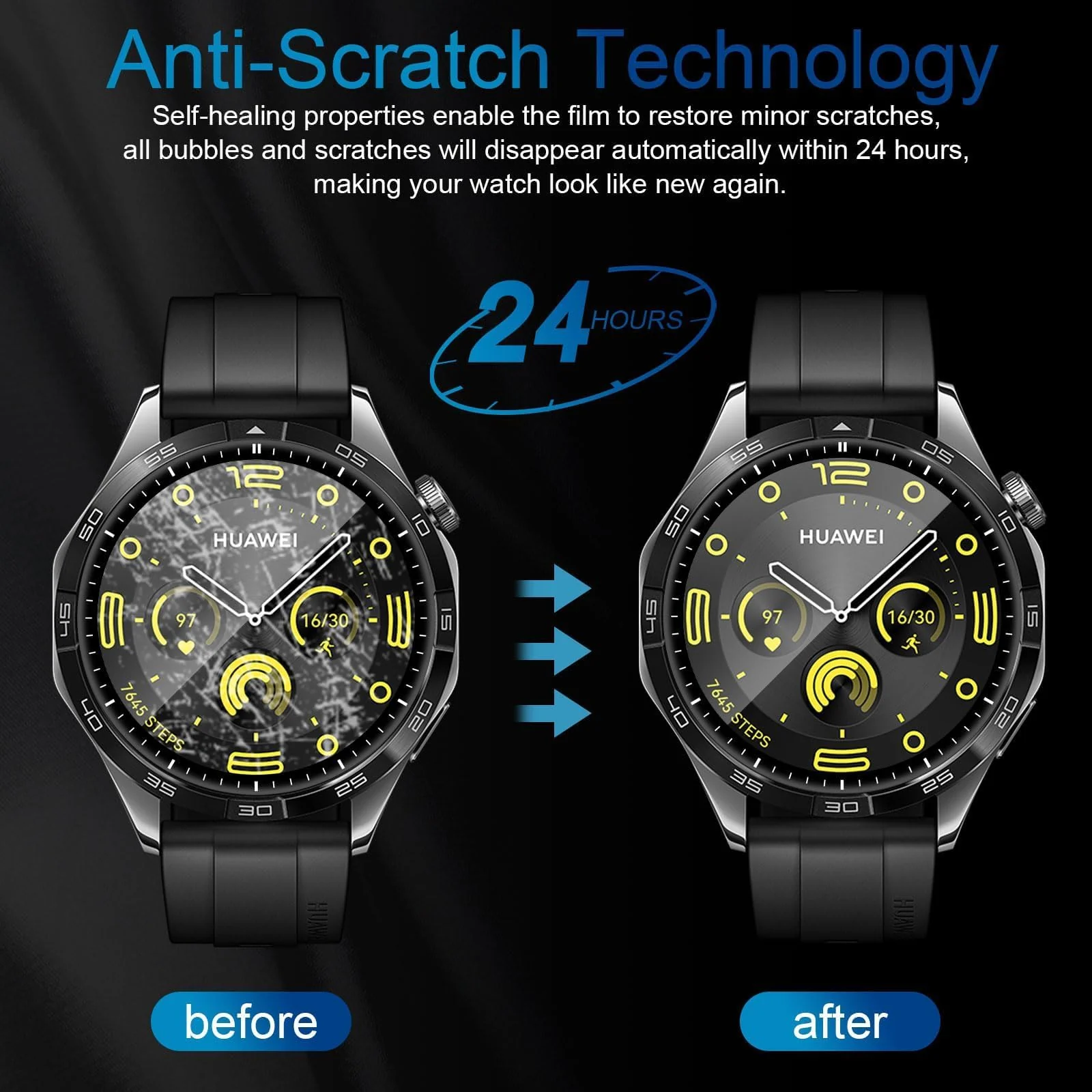 DL3 Mobilak Screen Protector For Huawei Watch GT4 46mm, 3D Curved Soft Edge Protective Film [Anti-Scratch] [Bubble Free] [Ultra Shatterproof] [High Sensitive] (Not Glass) Screen For GT 4 46mm - Black