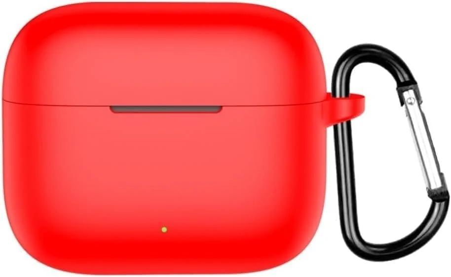 DL3 Mobilak Compatible with OPPO Enco Buds 3 Case Cover, Soft Silicone Shockproof Protective Case Wireless Earbuds with Carabiner, Front LED Visible - Red