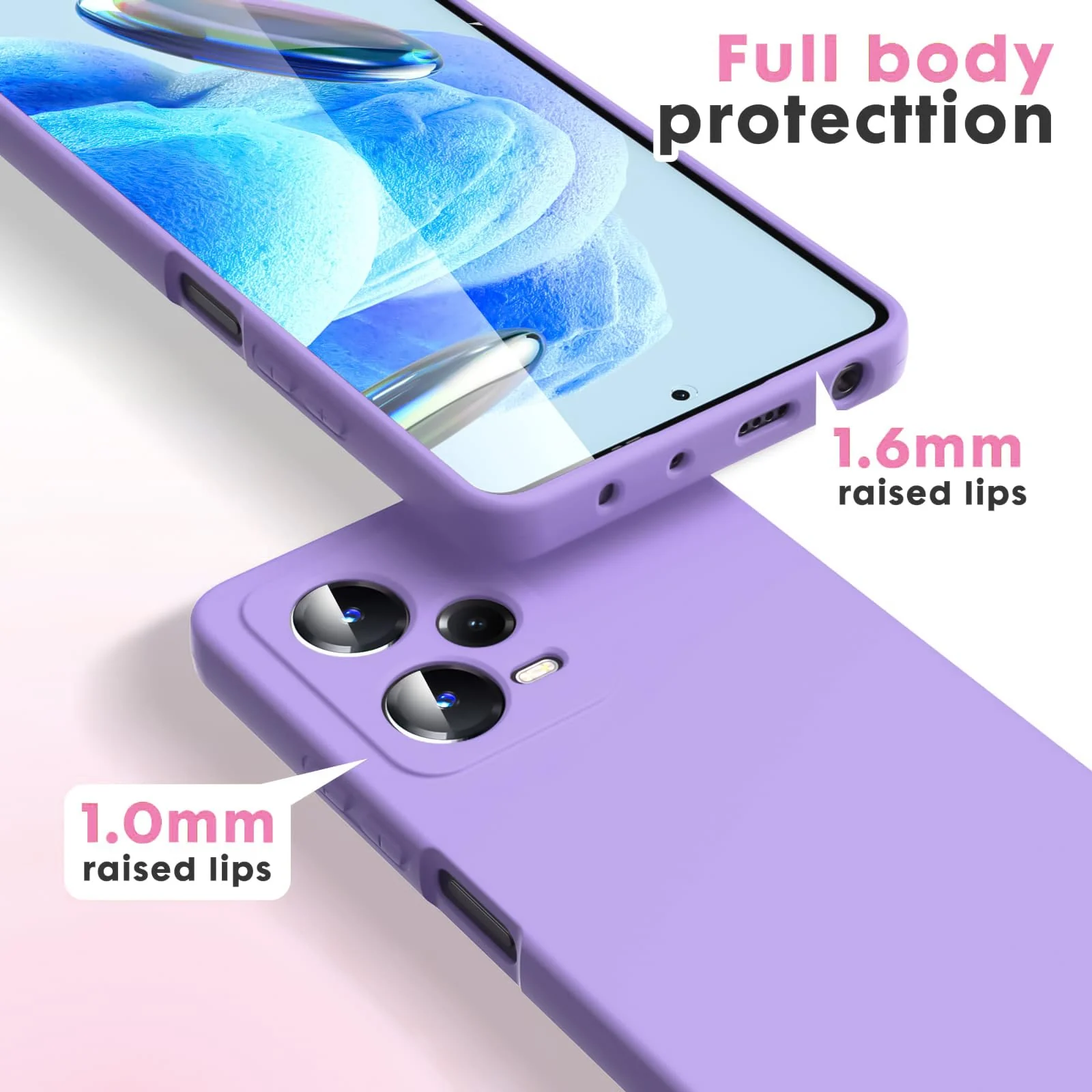 DL3 Mobilak Liquid Silicone Protective Case with Soft Microfiber Lining with Full Camera Protection for Xiaomi Redmi Note 12 Pro Plus 5G - Light Purple
